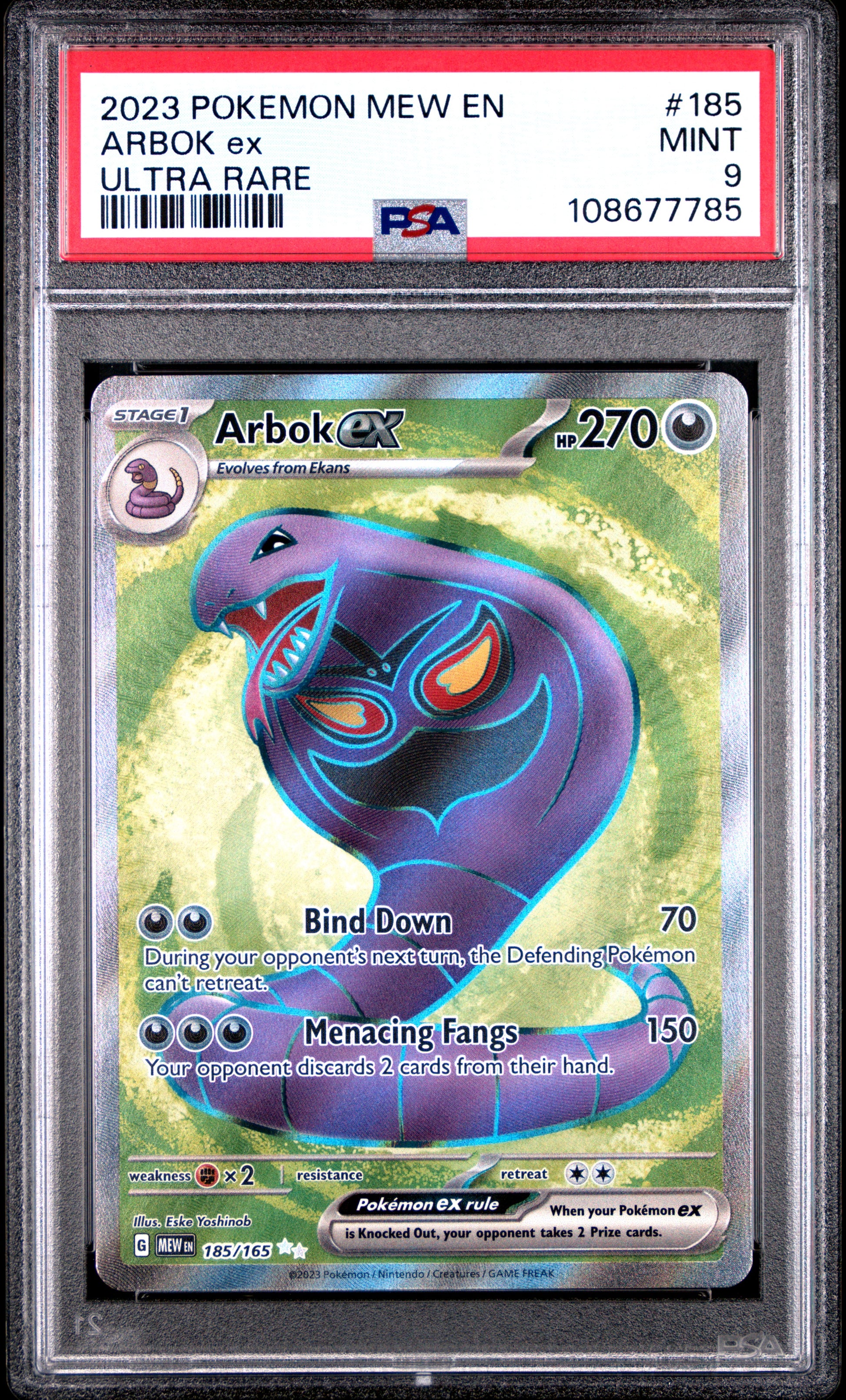 ARBOK EX 185/165 Common POKEMON MEW EN-151 ULTRA RARE PSA9 MINT 9 PSA population 626 <a href=https://www.psacard.com/cert/108677785/psa>https://www.psacard.com/cert/108677785/psa</a>