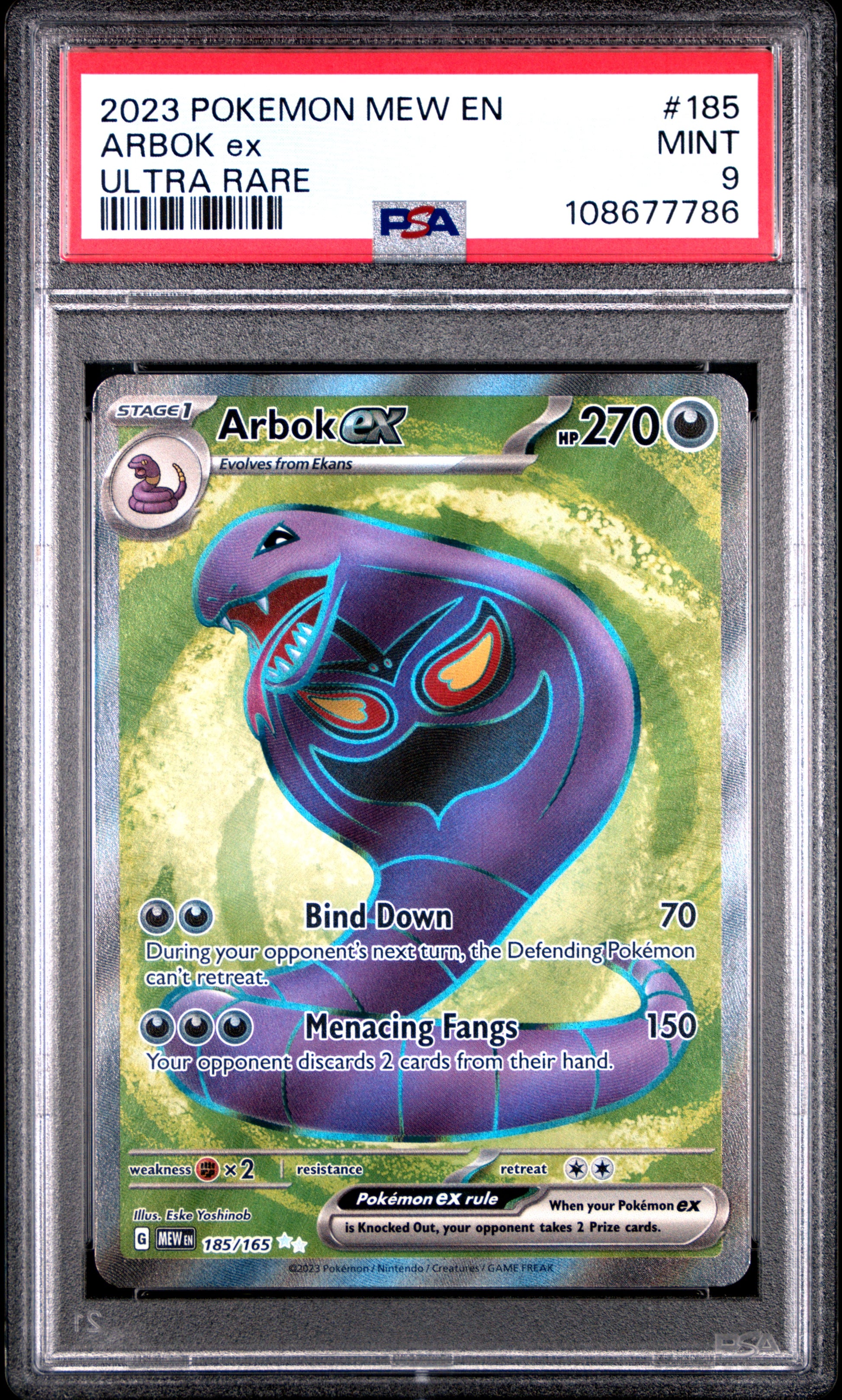 ARBOK EX 185/165 Common POKEMON MEW EN-151 ULTRA RARE PSA9 MINT 9 PSA population 626 <a href=https://www.psacard.com/cert/108677786/psa>https://www.psacard.com/cert/108677786/psa</a>