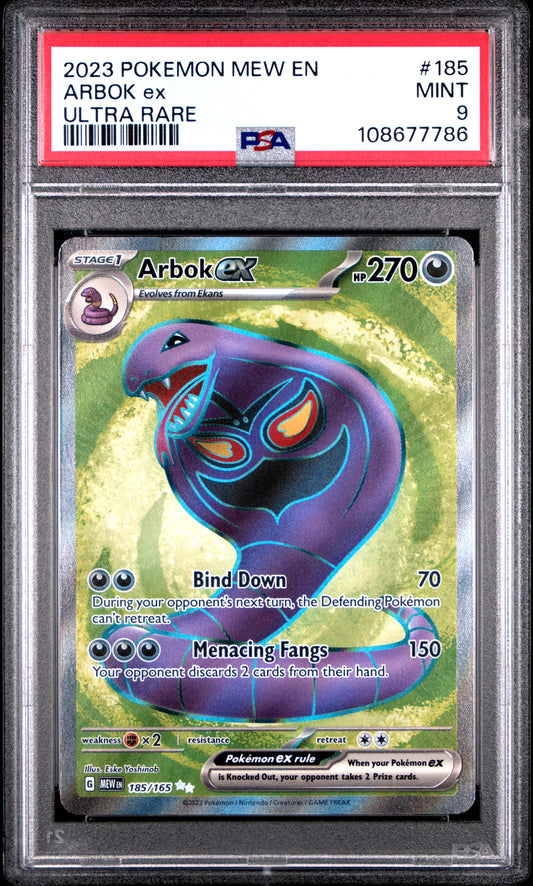 ARBOK EX 185/165 Common POKEMON MEW EN-151 ULTRA RARE PSA9 MINT 9 PSA population 626 <a href=https://www.psacard.com/cert/108677786/psa>https://www.psacard.com/cert/108677786/psa</a>