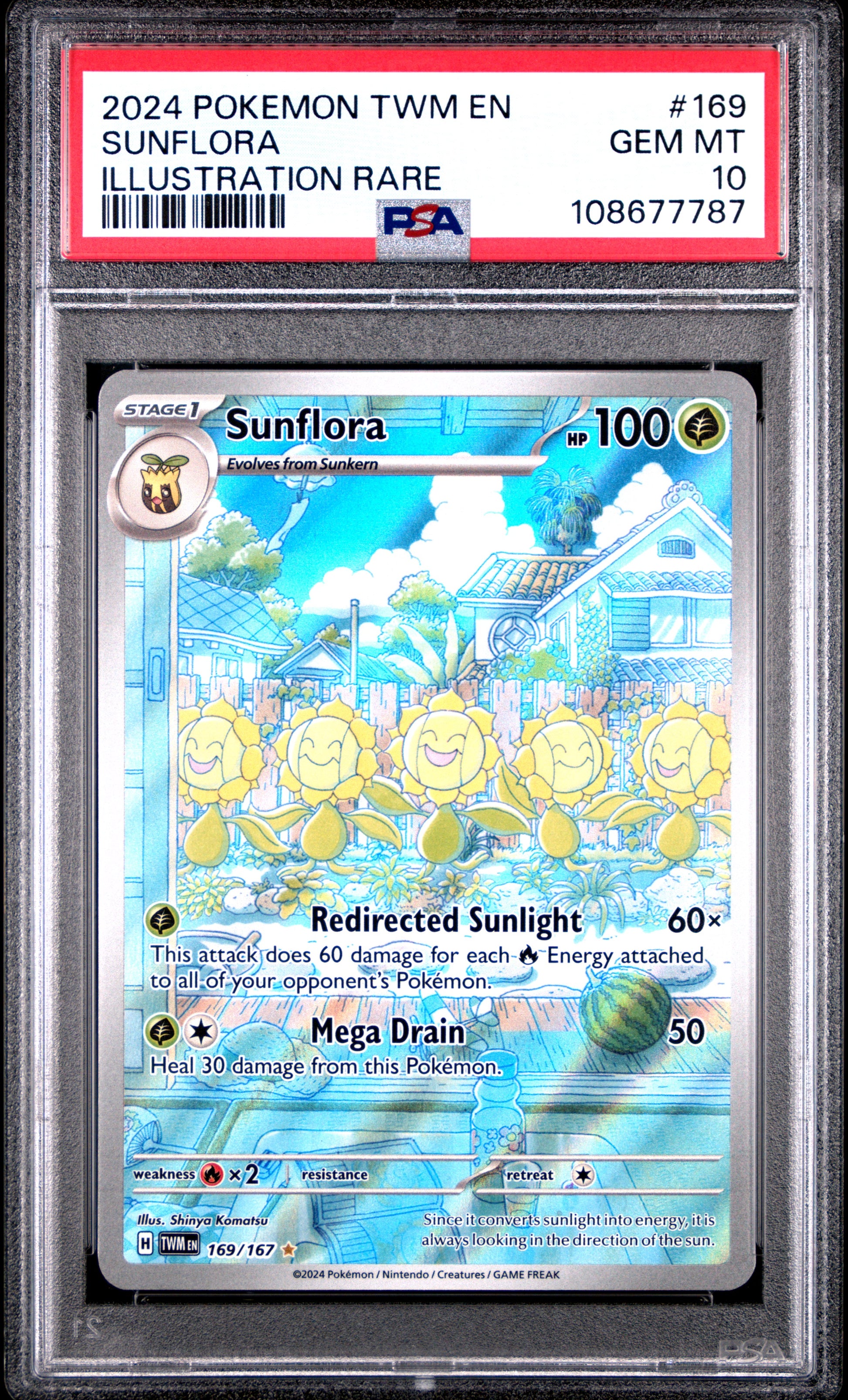 SUNFLORA 169/167 Common POKEMON TWM EN-TWILIGHT MASQUERADE ILLUSTRATION RARE PSA10 GEM MT 10 PSA population 731 <a href=https://www.psacard.com/cert/108677787/psa>https://www.psacard.com/cert/108677787/psa</a>