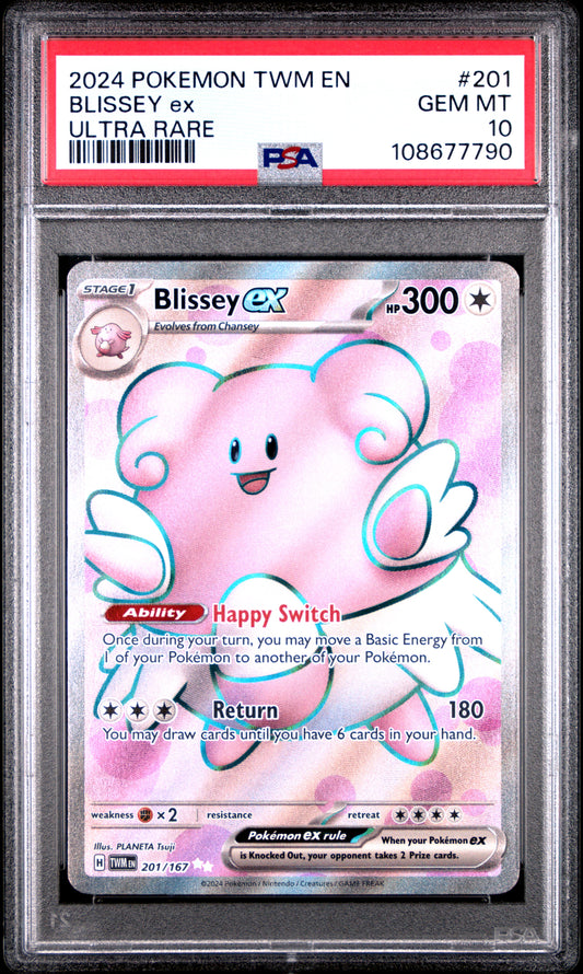 BLISSEY EX 201/167 Common POKEMON TWM EN-TWILIGHT MASQUERADE ULTRA RARE PSA10 GEM MT 10 PSA population 270 <a href=https://www.psacard.com/cert/108677790/psa>https://www.psacard.com/cert/108677790/psa</a>