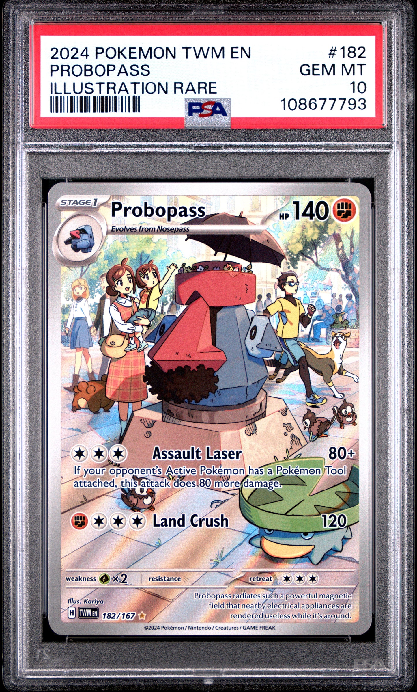 PROBOPASS 182/167 Common POKEMON TWM EN-TWILIGHT MASQUERADE ILLUSTRATION RARE PSA10 GEM MT 10 PSA population 367 <a href=https://www.psacard.com/cert/108677793/psa>https://www.psacard.com/cert/108677793/psa</a>