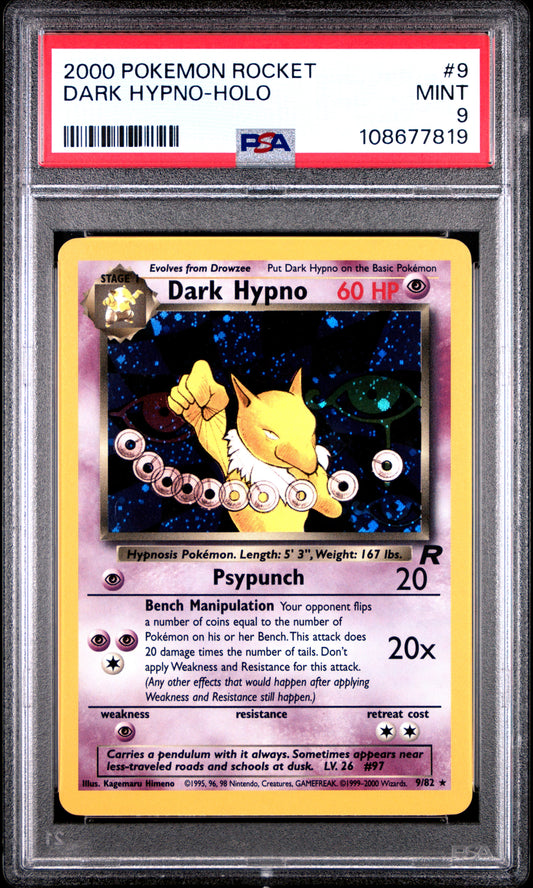 DARK HYPNO-HOLO 9/82 Common POKEMON ROCKET PSA9 MINT 9 PSA population 704 <a href=https://www.psacard.com/cert/108677819/psa>https://www.psacard.com/cert/108677819/psa</a>