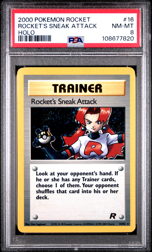 ROCKET'S SNEAK ATTACK 16/82 Common POKEMON ROCKET HOLO PSA8 NM-MT 8 PSA population 510 <a href=https://www.psacard.com/cert/108677820/psa>https://www.psacard.com/cert/108677820/psa</a>