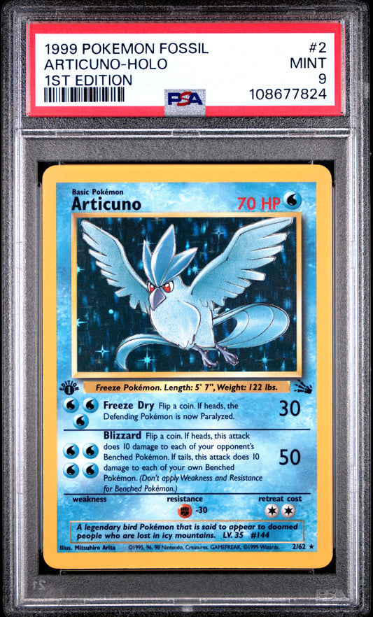 ARTICUNO-HOLO 2/62 [1st Edition]  POKEMON FOSSIL 1ST EDITION PSA9 MINT 9 PSA population 1620 <a href=https://www.psacard.com/cert/108677824/psa>https://www.psacard.com/cert/108677824/psa</a>