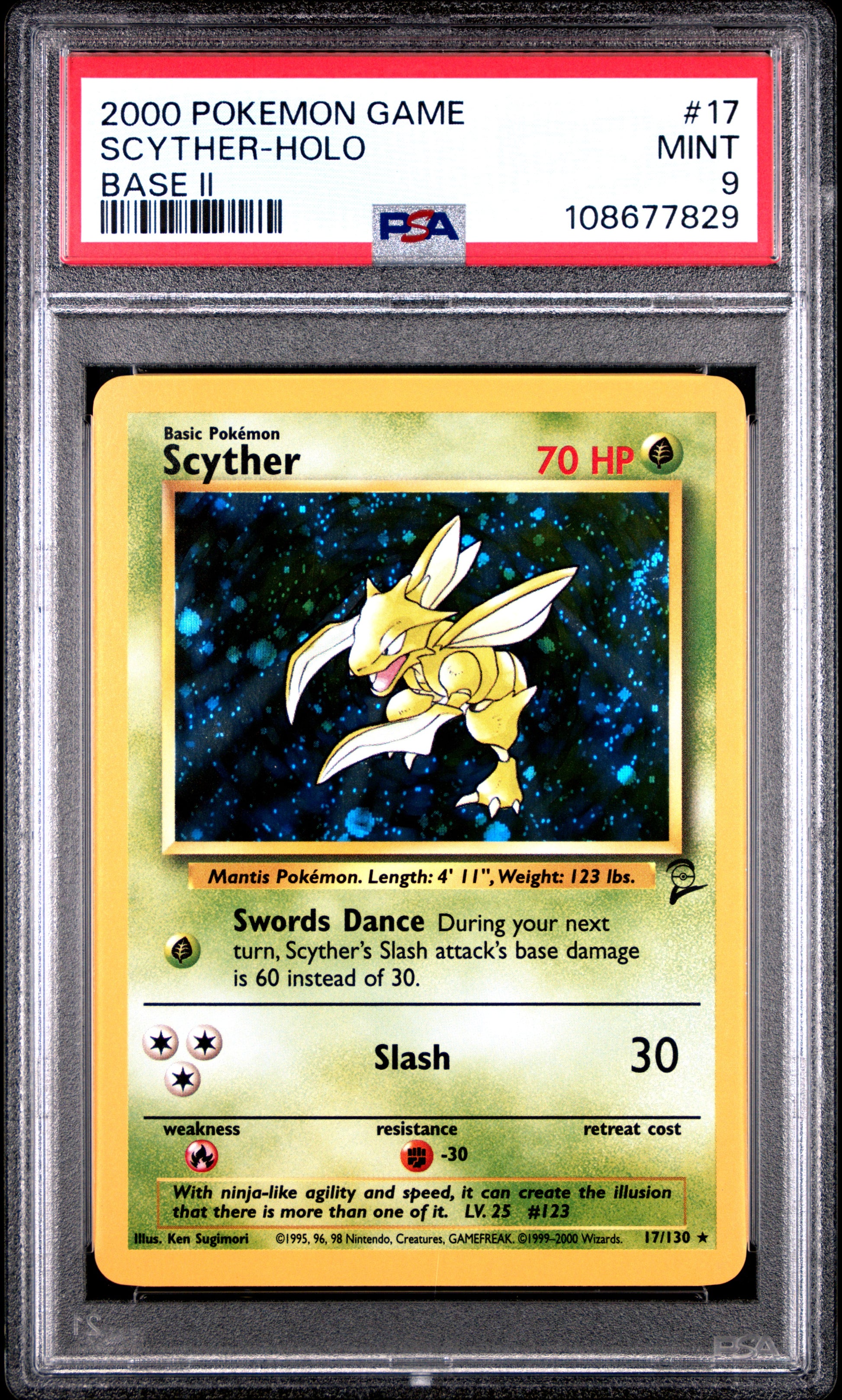 SCYTHER-HOLO 17/130 Common POKEMON GAME BASE II BASE II PSA9 MINT 9 PSA population 532 <a href=https://www.psacard.com/cert/108677829/psa>https://www.psacard.com/cert/108677829/psa</a>