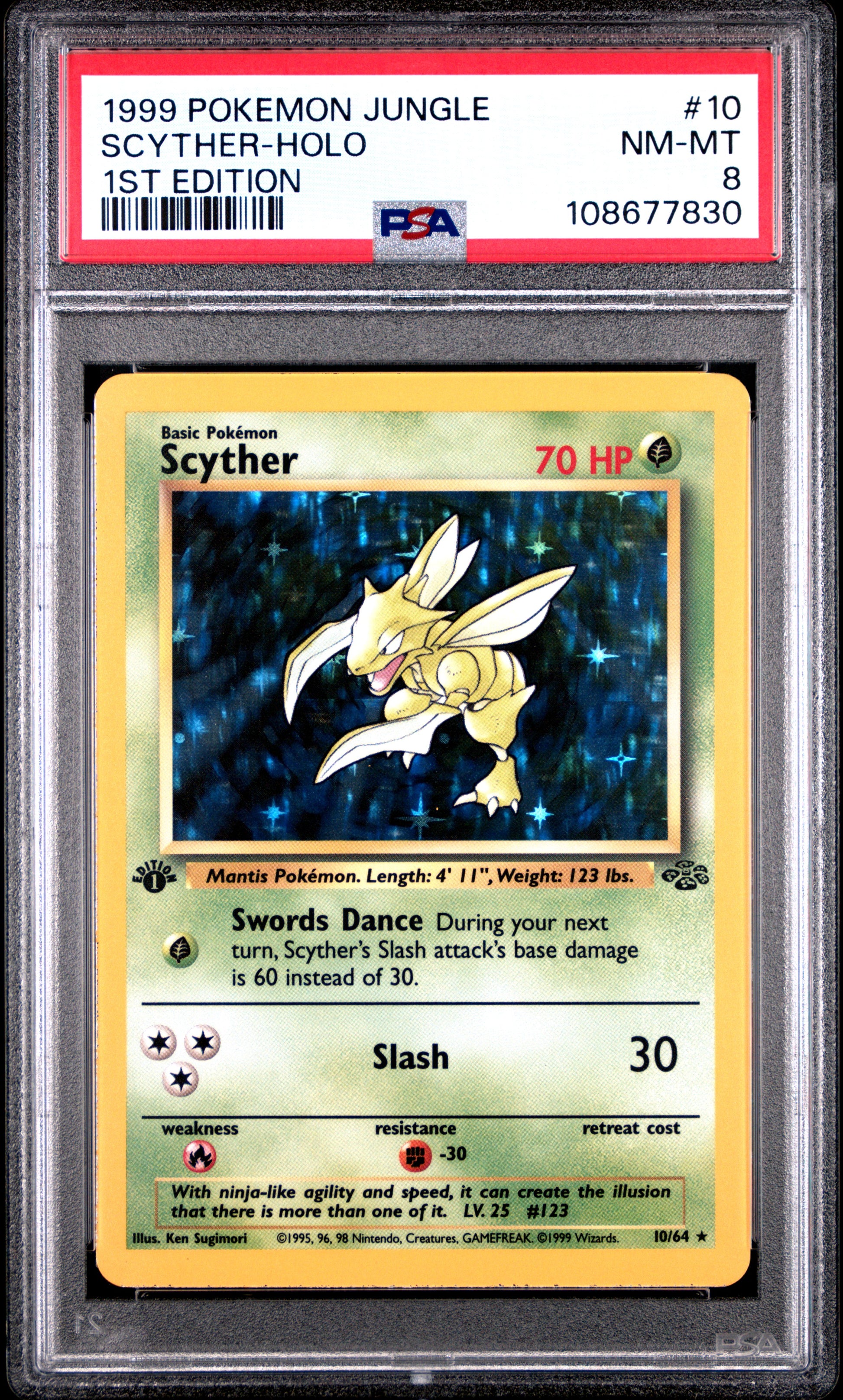 SCYTHER-HOLO 10/64 [1st Edition] POKEMON JUNGLE 1ST EDITION PSA8 NM-MT 8 PSA population 946 <a href=https://www.psacard.com/cert/108677830/psa>https://www.psacard.com/cert/108677830/psa</a>
