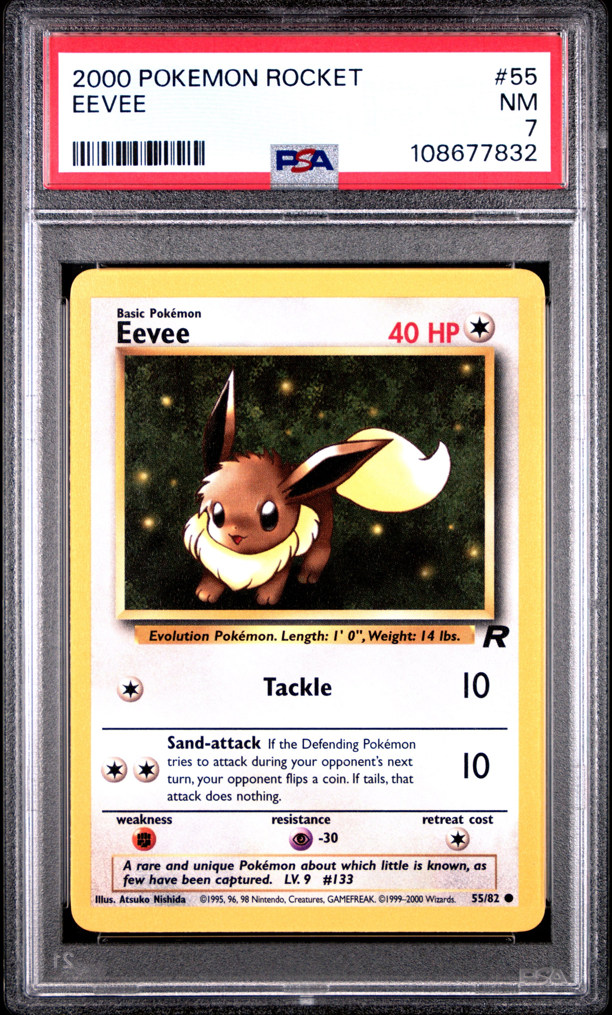 EEVEE 55/82 Common POKEMON ROCKET PSA7 NM 7 PSA population 131 <a href=https://www.psacard.com/cert/108677832/psa>https://www.psacard.com/cert/108677832/psa</a>