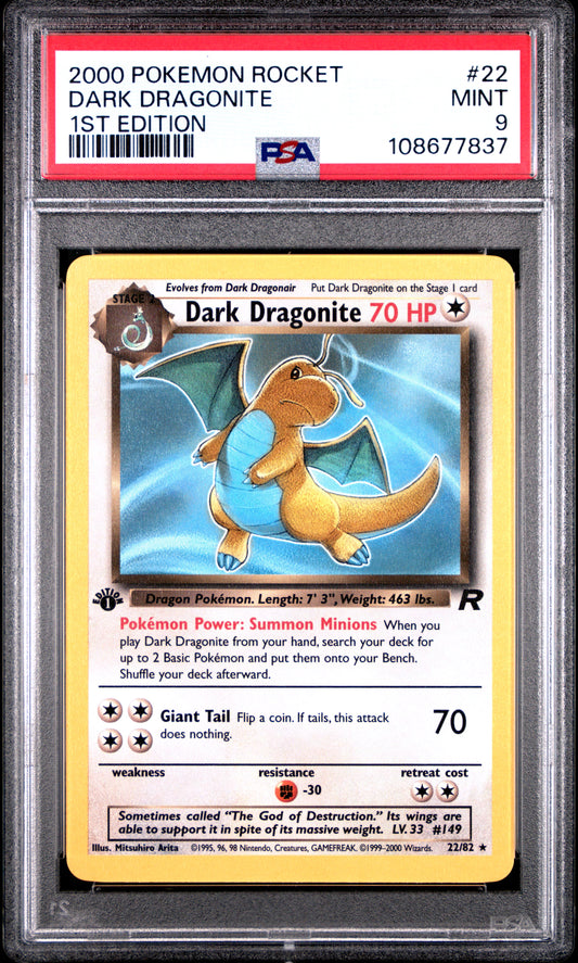 DARK DRAGONITE 22/82 [1st Edition] POKEMON ROCKET 1ST EDITION PSA9 MINT 9 PSA population 1633 <a href=https://www.psacard.com/cert/108677837/psa>https://www.psacard.com/cert/108677837/psa</a>