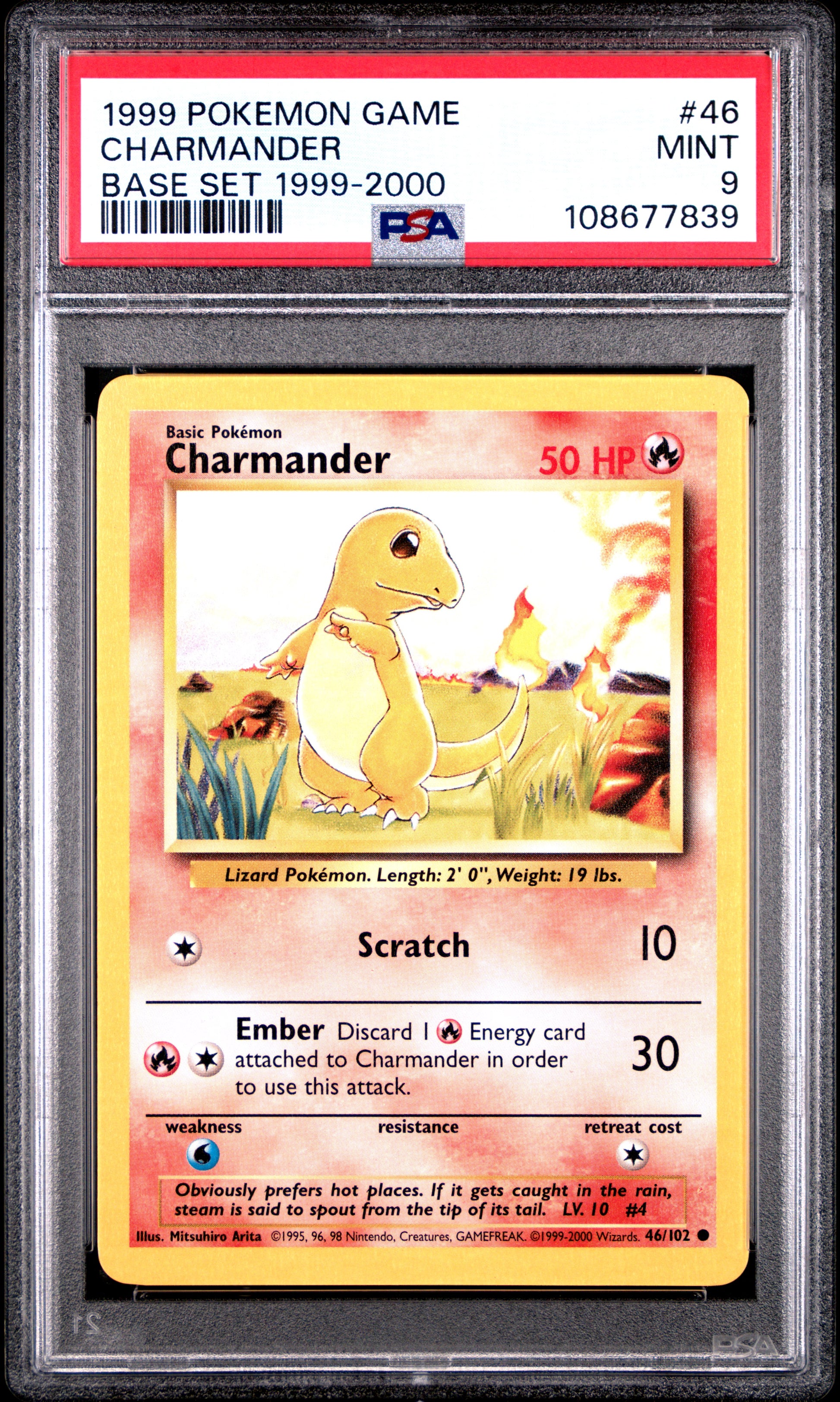 CHARMANDER 46/102 [1999-2000]  POKEMON GAME BASE SET 1999-2 PSA9 MINT 9 PSA population 456 <a href=https://www.psacard.com/cert/108677839/psa>https://www.psacard.com/cert/108677839/psa</a>