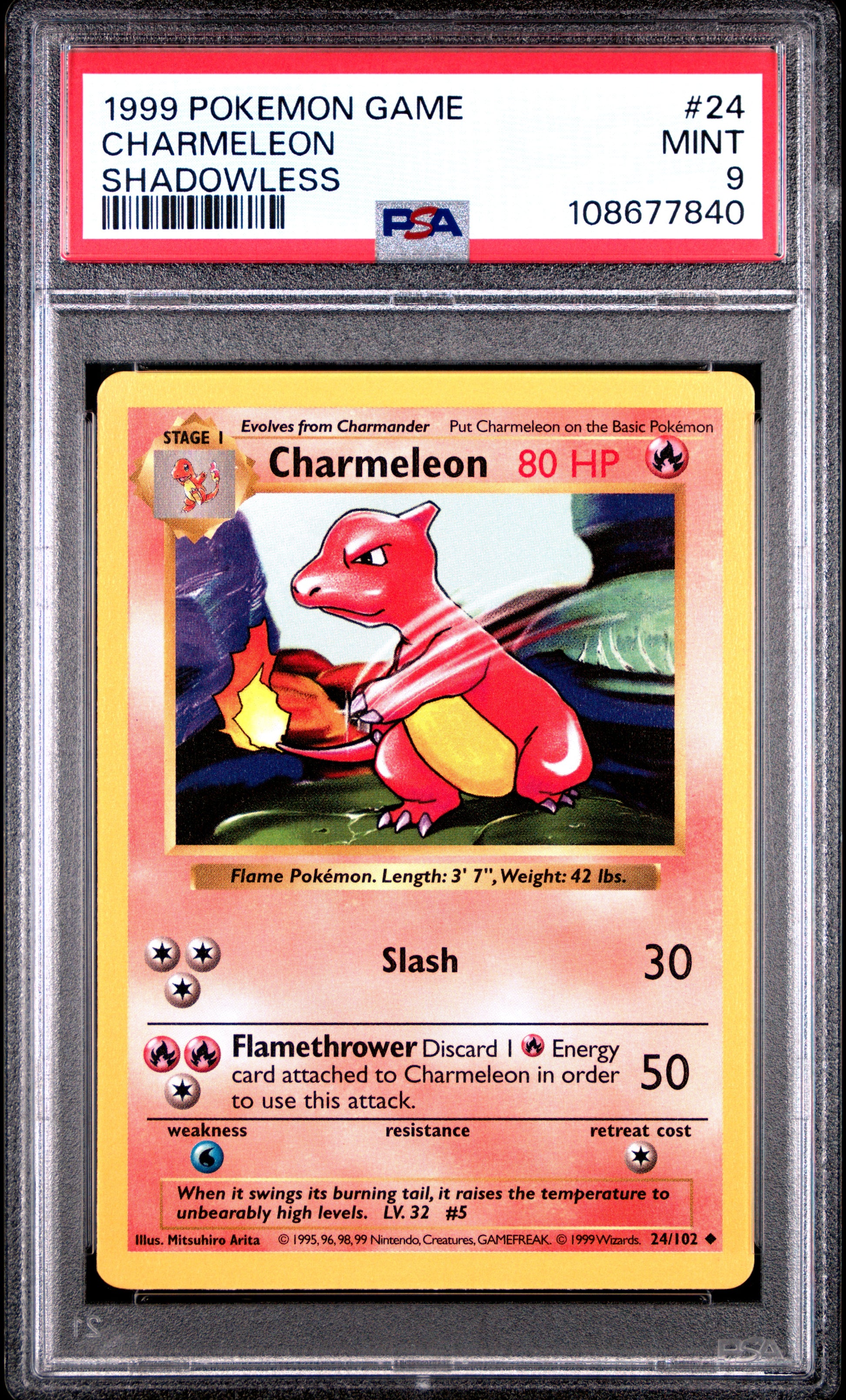 CHARMELEON 24/102 [Shadowless]  POKEMON GAME SHADOWLESS PSA9 MINT 9 PSA population 1466 <a href=https://www.psacard.com/cert/108677840/psa>https://www.psacard.com/cert/108677840/psa</a>