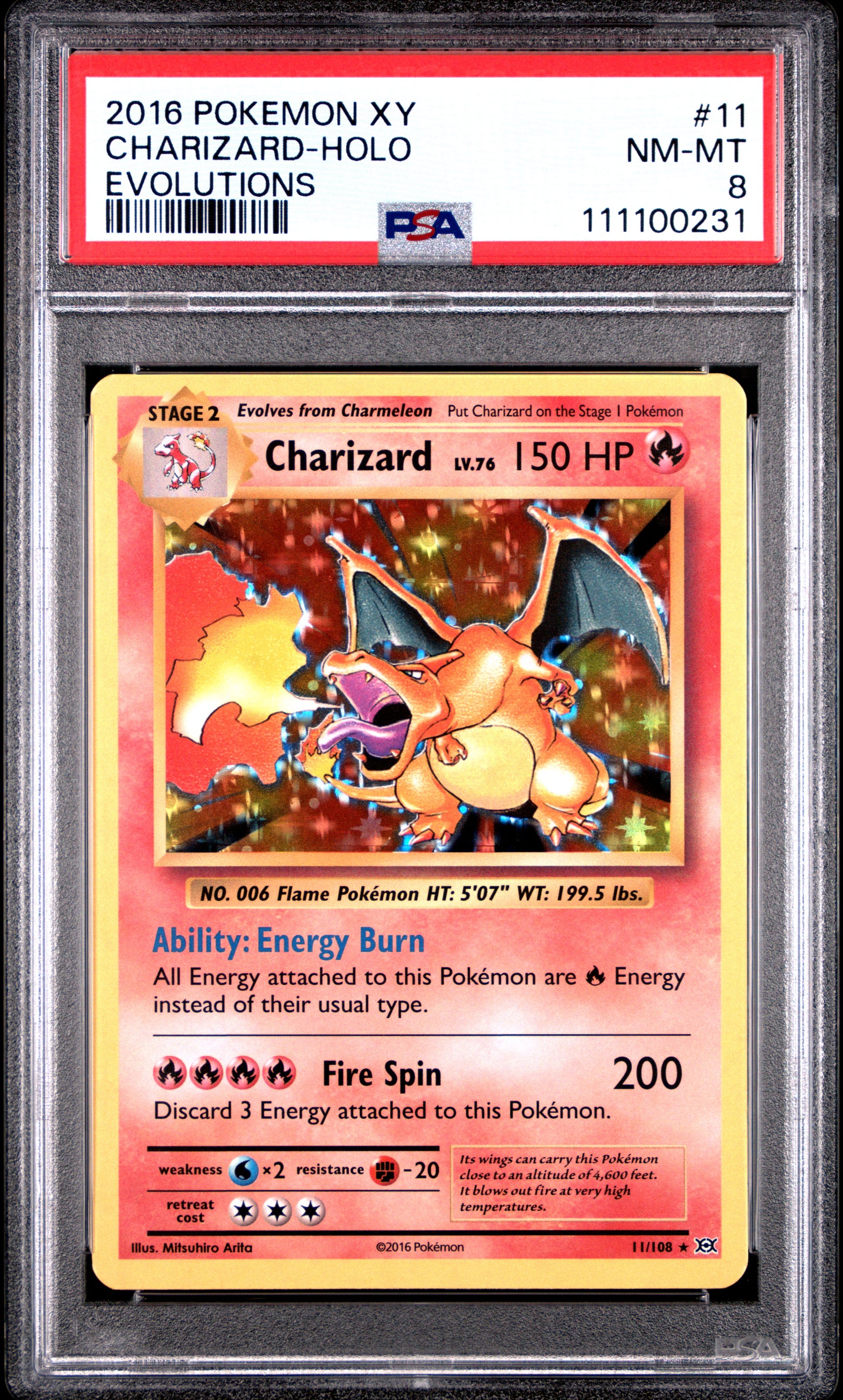 CHARIZARD-HOLO 11/108 Common POKEMON XY EVOLUTIONS EVOLUTIONS PSA8 NM-MT 8 PSA population 16451 <a href=https://www.psacard.com/cert/111100231/psa>https://www.psacard.com/cert/111100231/psa</a>