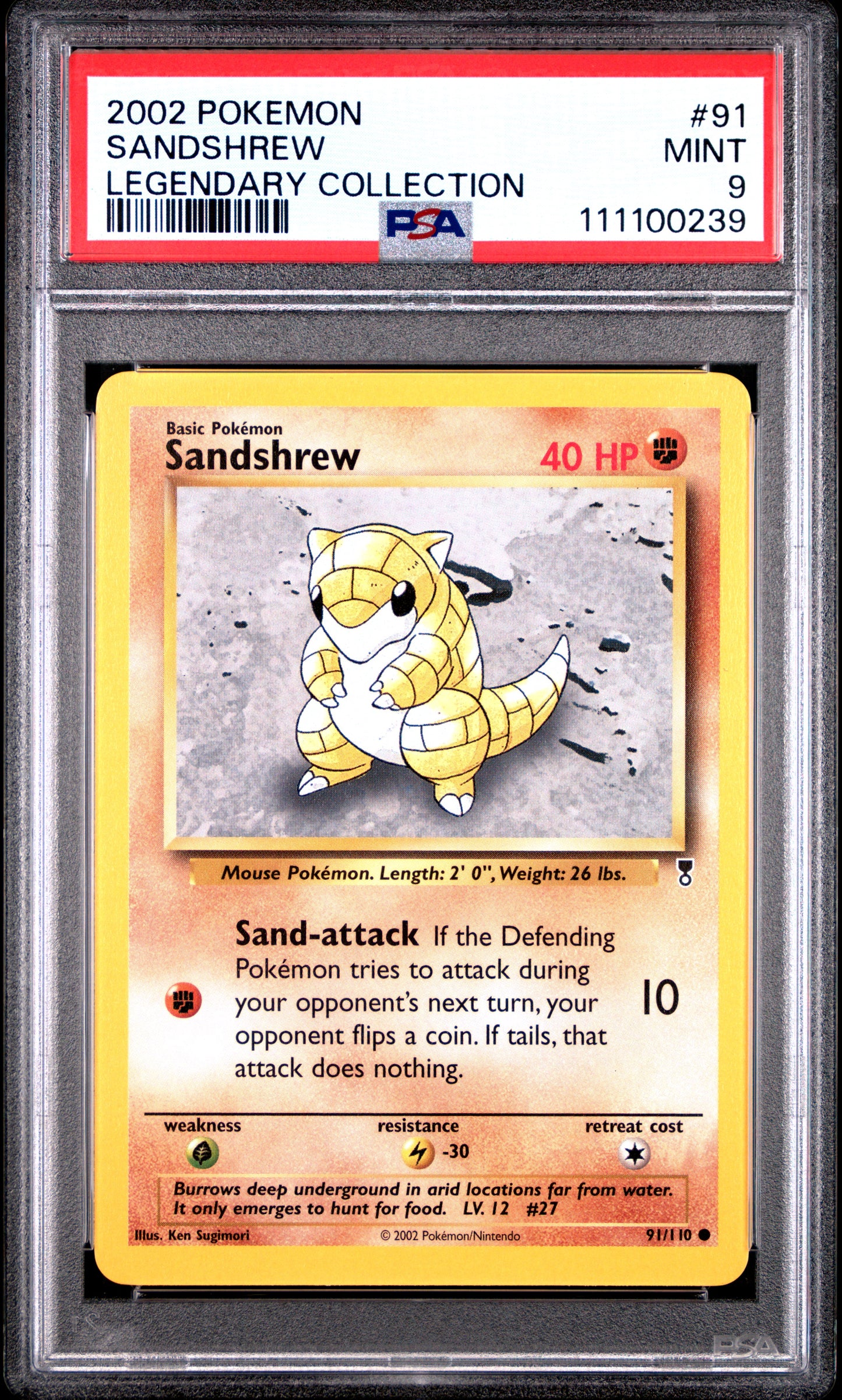SANDSHREW 91/110 Common POKEMON LEGENDARY COLLECTION LEGENDARY COLLECTION PSA9 MINT 9 PSA population 43 <a href=https://www.psacard.com/cert/111100239/psa>https://www.psacard.com/cert/111100239/psa</a>