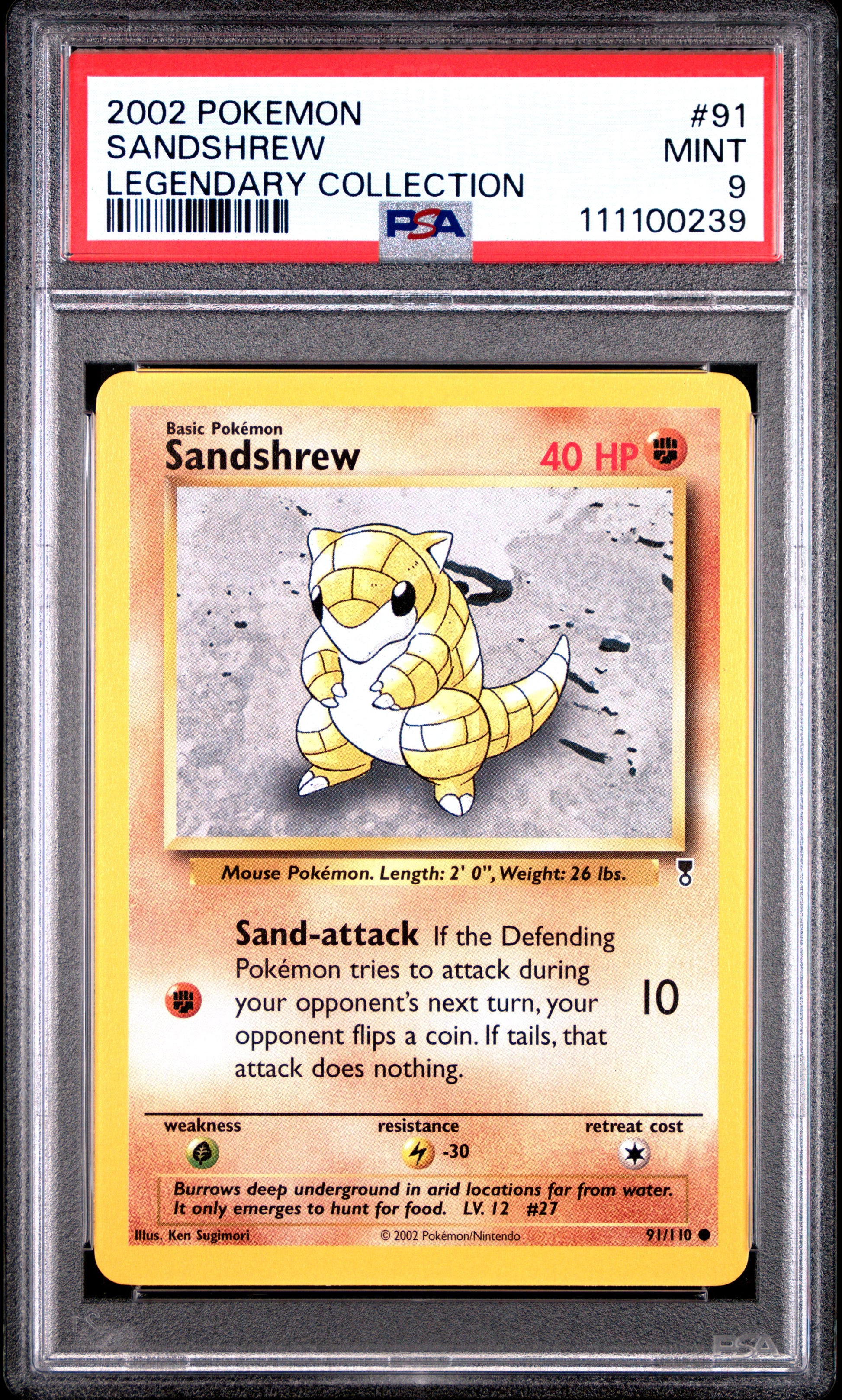 SANDSHREW 91/110 Common POKEMON LEGENDARY COLLECTION LEGENDARY COLLECTION PSA9 MINT 9 PSA population 43 <a href=https://www.psacard.com/cert/111100239/psa>https://www.psacard.com/cert/111100239/psa</a>