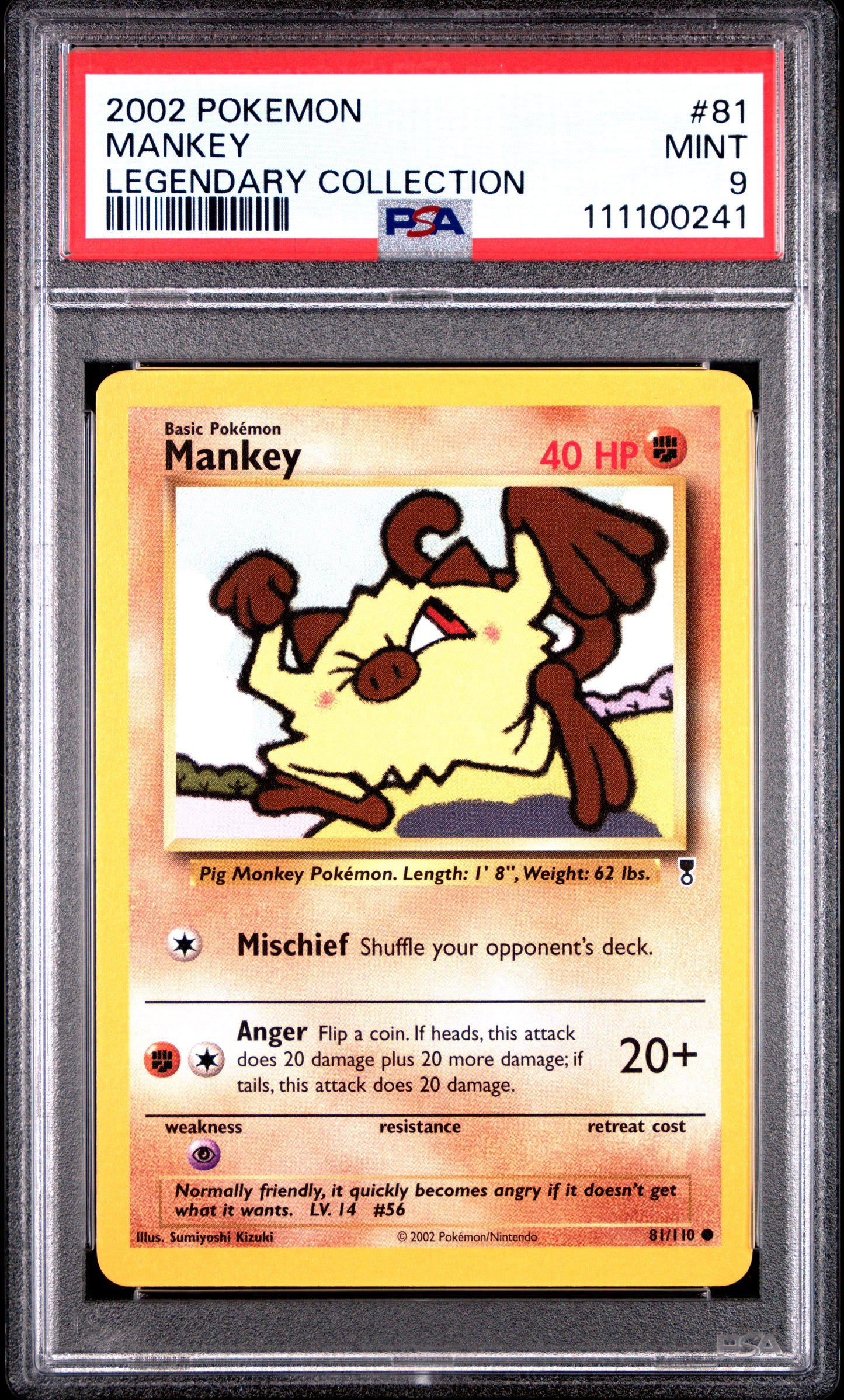 MANKEY 81/110 Common POKEMON LEGENDARY COLLECTION LEGENDARY COLLECTION PSA9 MINT 9 PSA population 34 <a href=https://www.psacard.com/cert/111100241/psa>https://www.psacard.com/cert/111100241/psa</a>