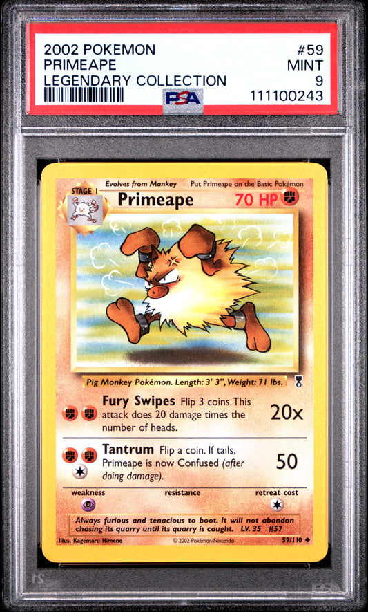 PRIMEAPE 59/110 Common POKEMON LEGENDARY COLLECTION LEGENDARY COLLECTION PSA9 MINT 9 PSA population 32 <a href=https://www.psacard.com/cert/111100243/psa>https://www.psacard.com/cert/111100243/psa</a>