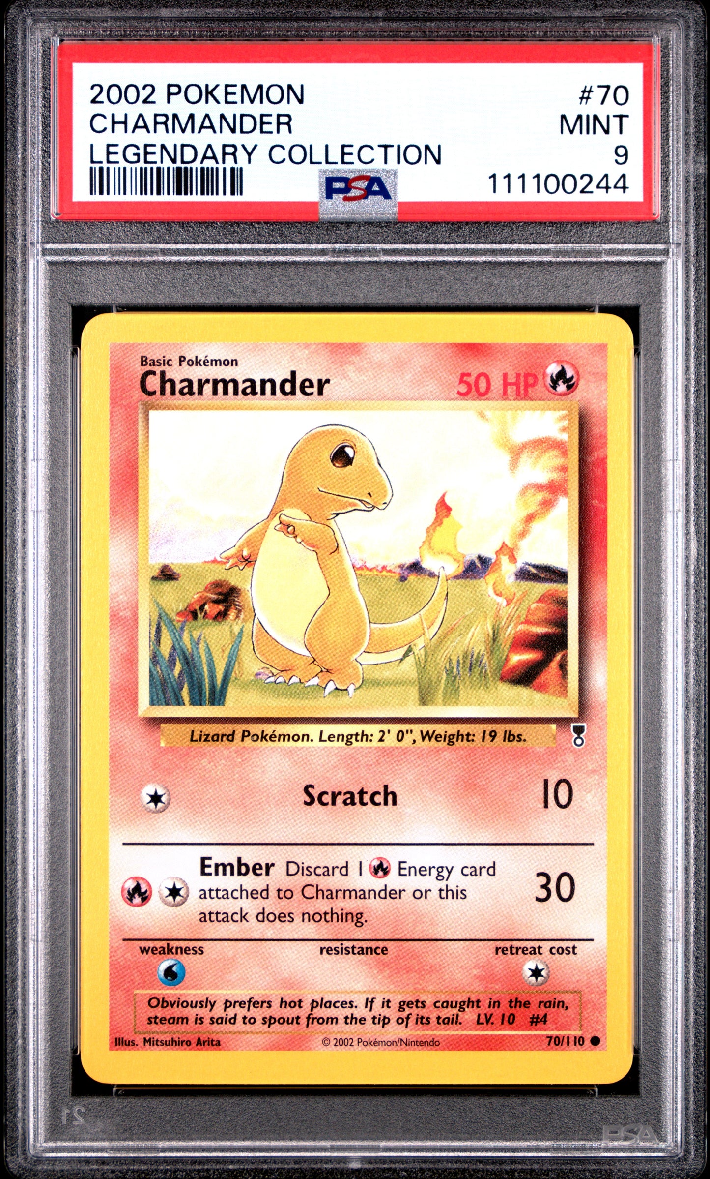 CHARMANDER 70/110 Common POKEMON LEGENDARY COLLECTION LEGENDARY COLLECTION PSA9 MINT 9 PSA population 190 <a href=https://www.psacard.com/cert/111100244/psa>https://www.psacard.com/cert/111100244/psa</a>