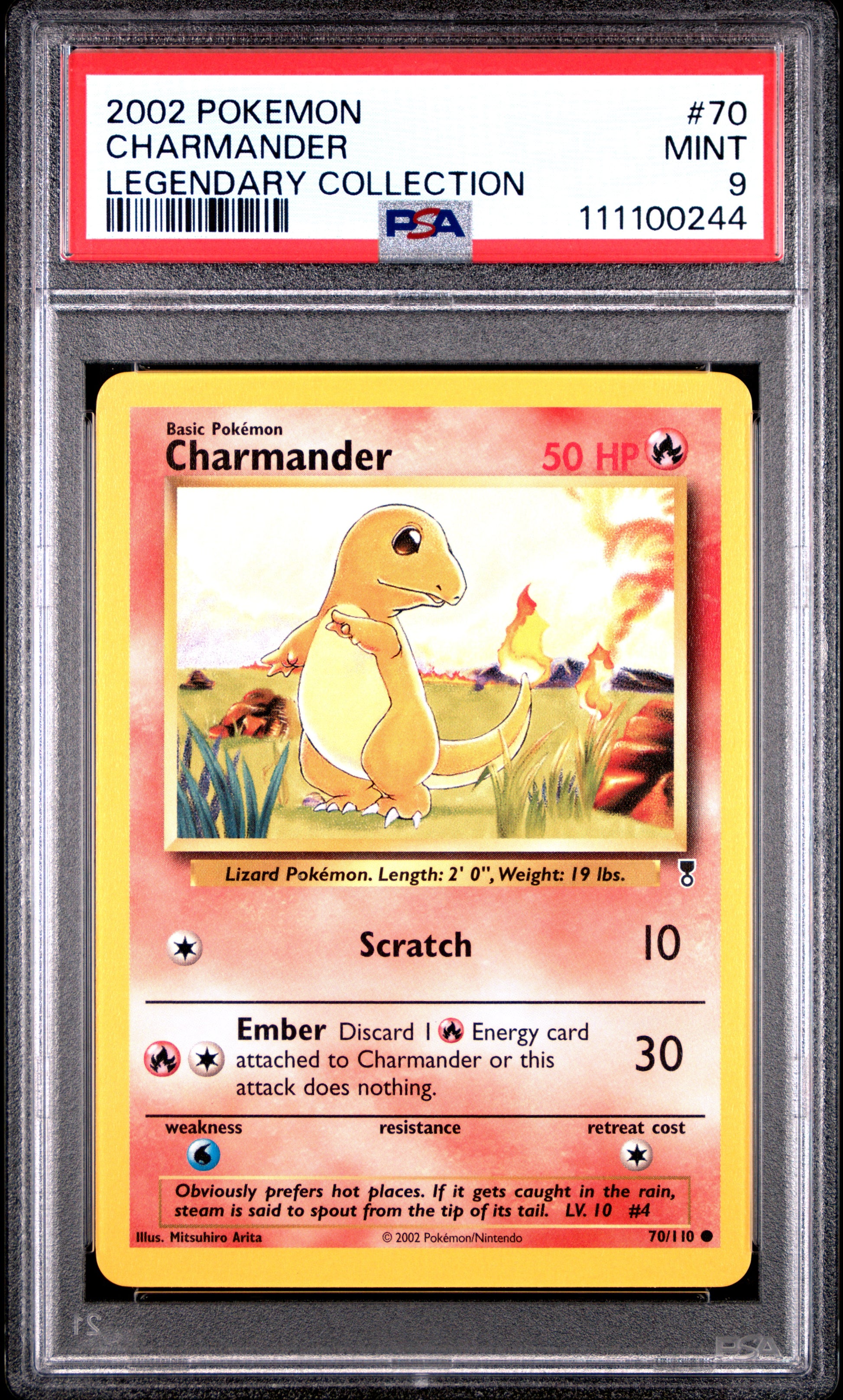 CHARMANDER 70/110 Common POKEMON LEGENDARY COLLECTION LEGENDARY COLLECTION PSA9 MINT 9 PSA population 190 <a href=https://www.psacard.com/cert/111100244/psa>https://www.psacard.com/cert/111100244/psa</a>