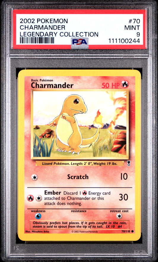 CHARMANDER 70/110 Common POKEMON LEGENDARY COLLECTION LEGENDARY COLLECTION PSA9 MINT 9 PSA population 190 <a href=https://www.psacard.com/cert/111100244/psa>https://www.psacard.com/cert/111100244/psa</a>