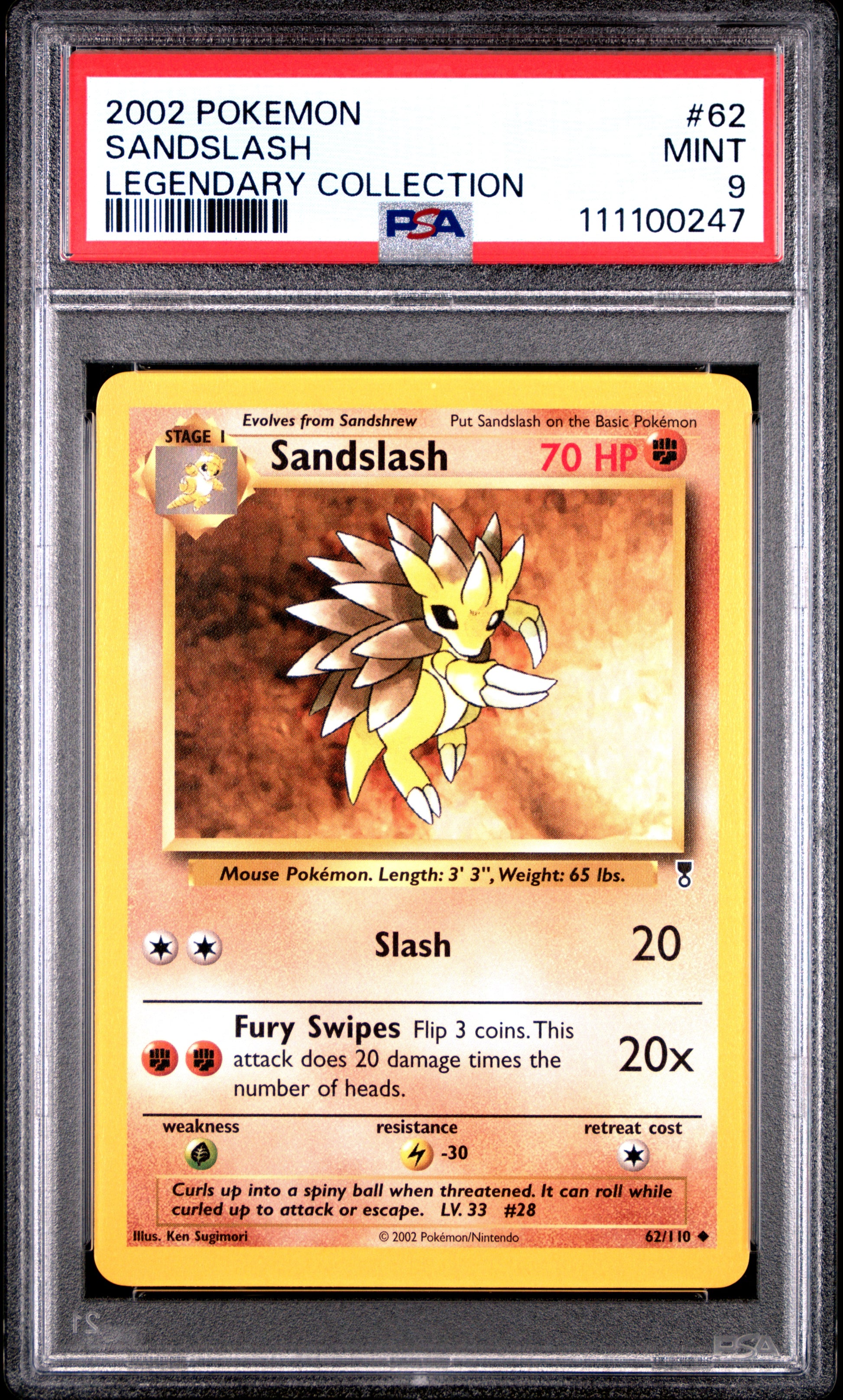 SANDSLASH 62/110 Common POKEMON LEGENDARY COLLECTION LEGENDARY COLLECTION PSA9 MINT 9 PSA population 19 <a href=https://www.psacard.com/cert/111100247/psa>https://www.psacard.com/cert/111100247/psa</a>