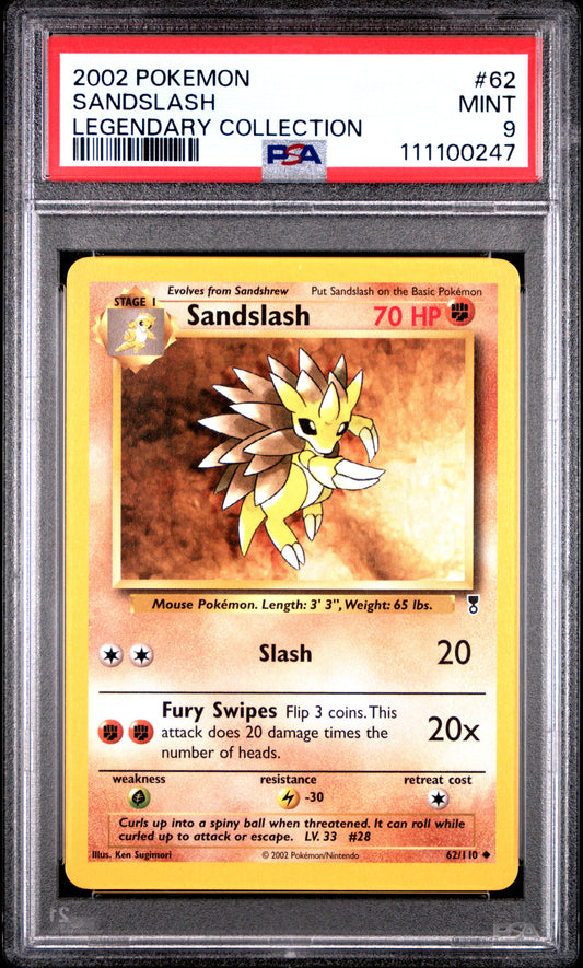 SANDSLASH 62/110 Common POKEMON LEGENDARY COLLECTION LEGENDARY COLLECTION PSA9 MINT 9 PSA population 19 <a href=https://www.psacard.com/cert/111100247/psa>https://www.psacard.com/cert/111100247/psa</a>