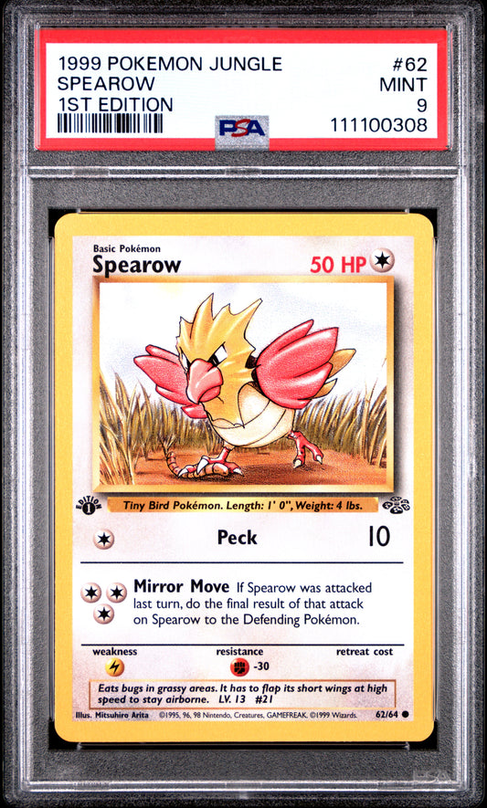 SPEAROW 62/64 [1st Edition] POKEMON JUNGLE 1ST EDITION PSA9 MINT 9 PSA population 1114 <a href=https://www.psacard.com/cert/111100308/psa>https://www.psacard.com/cert/111100308/psa</a>