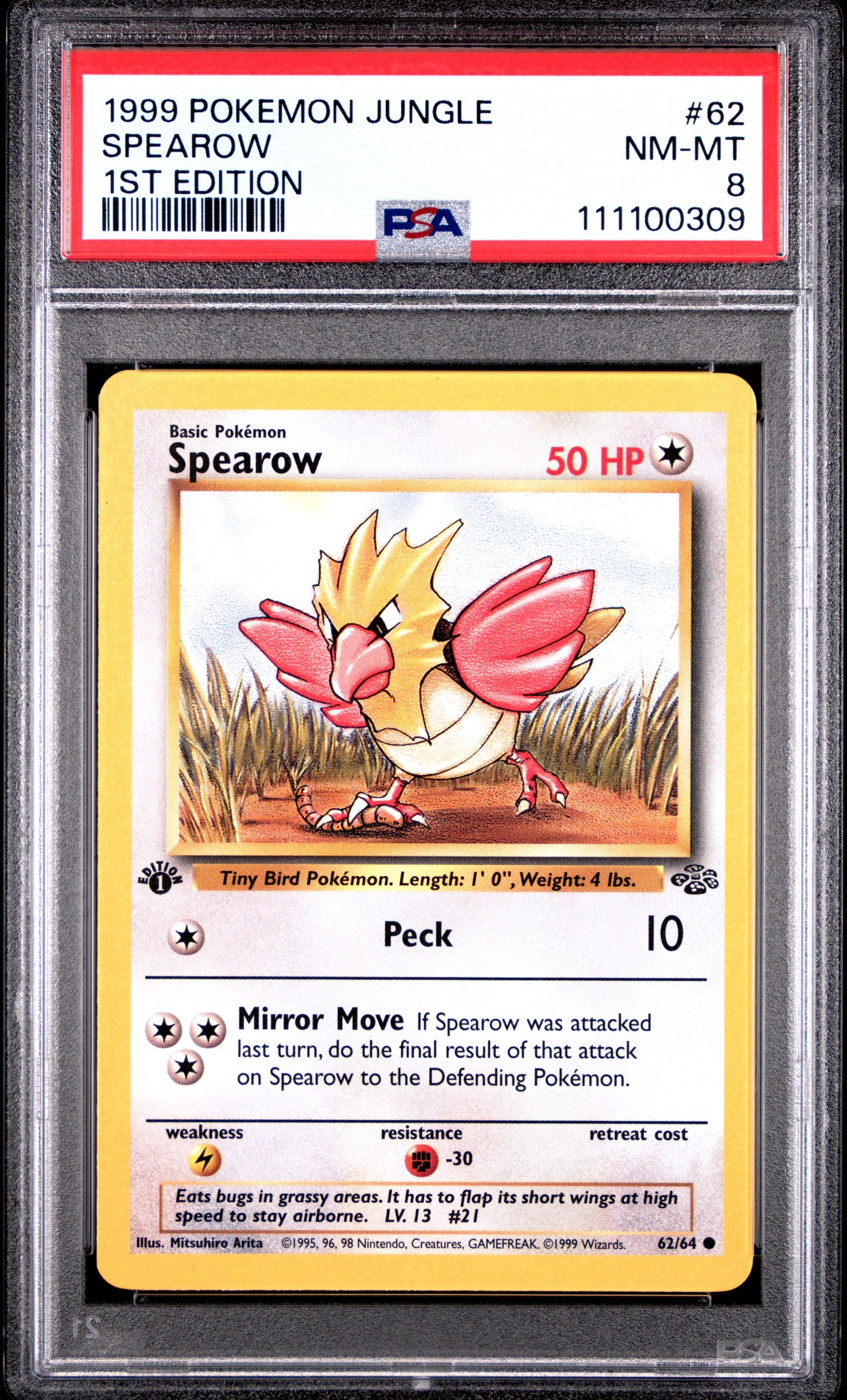 SPEAROW 62/64 [1st Edition] POKEMON JUNGLE 1ST EDITION PSA8 NM-MT 8 PSA population 402 <a href=https://www.psacard.com/cert/111100309/psa>https://www.psacard.com/cert/111100309/psa</a>