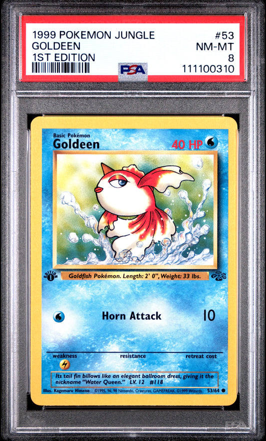 GOLDEEN 53/64 [1st Edition] POKEMON JUNGLE 1ST EDITION PSA8 NM-MT 8 PSA population 349 <a href=https://www.psacard.com/cert/111100310/psa>https://www.psacard.com/cert/111100310/psa</a>