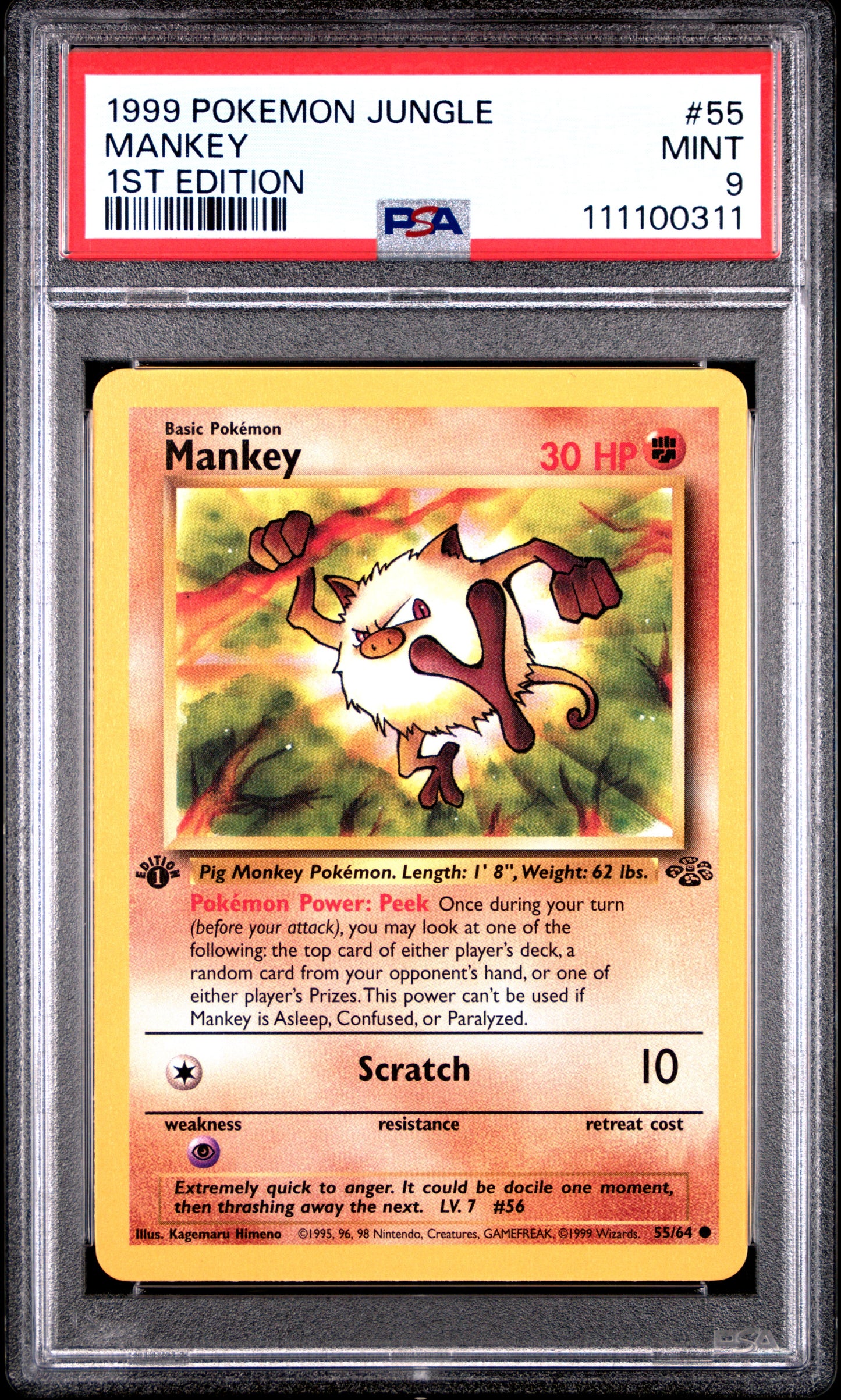 MANKEY 55/64 [1st Edition] POKEMON JUNGLE 1ST EDITION PSA9 MINT 9 PSA population 1242 <a href=https://www.psacard.com/cert/111100311/psa>https://www.psacard.com/cert/111100311/psa</a>