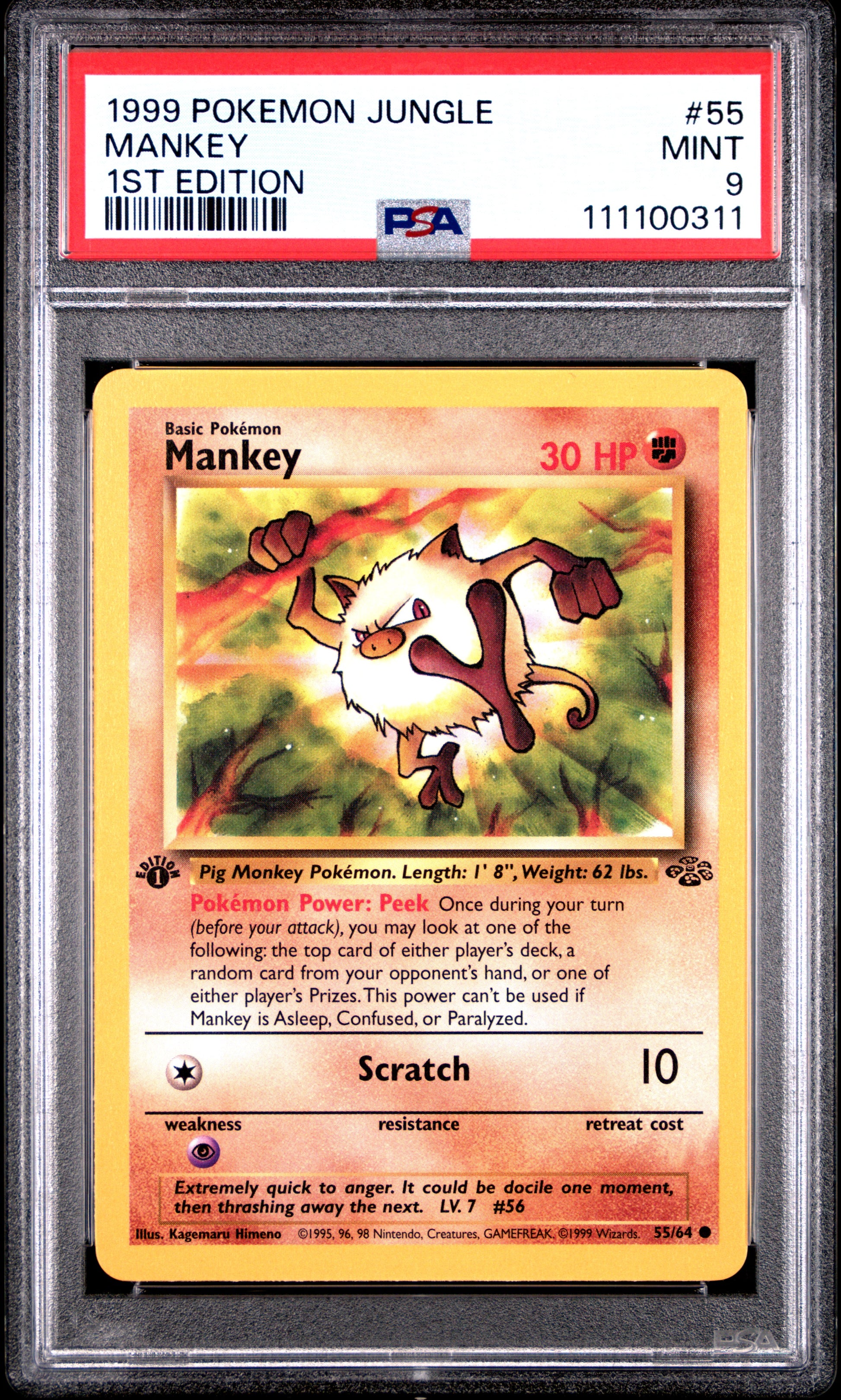 MANKEY 55/64 [1st Edition] POKEMON JUNGLE 1ST EDITION PSA9 MINT 9 PSA population 1242 <a href=https://www.psacard.com/cert/111100311/psa>https://www.psacard.com/cert/111100311/psa</a>