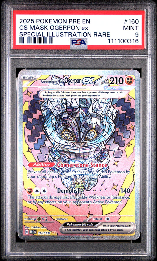 CS MASK OGERPON EX 160/131 Common POKEMON PRE EN-PRISMATIC EVOLUTIONS SPECIAL ILLUSTRATION RARE PSA9 MINT 9 PSA population 494 <a href=https://www.psacard.com/cert/111100316/psa>https://www.psacard.com/cert/111100316/psa</a>