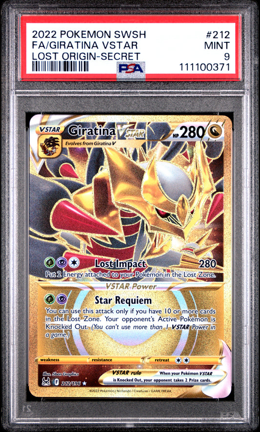 FA/GIRATINA VSTAR 212/196 Common POKEMON SWORD & SHIELD LOST ORIGIN LOST ORIGIN-SECRET PSA9 MINT 9 PSA population 1018 <a href=https://www.psacard.com/cert/111100371/psa>https://www.psacard.com/cert/111100371/psa</a>