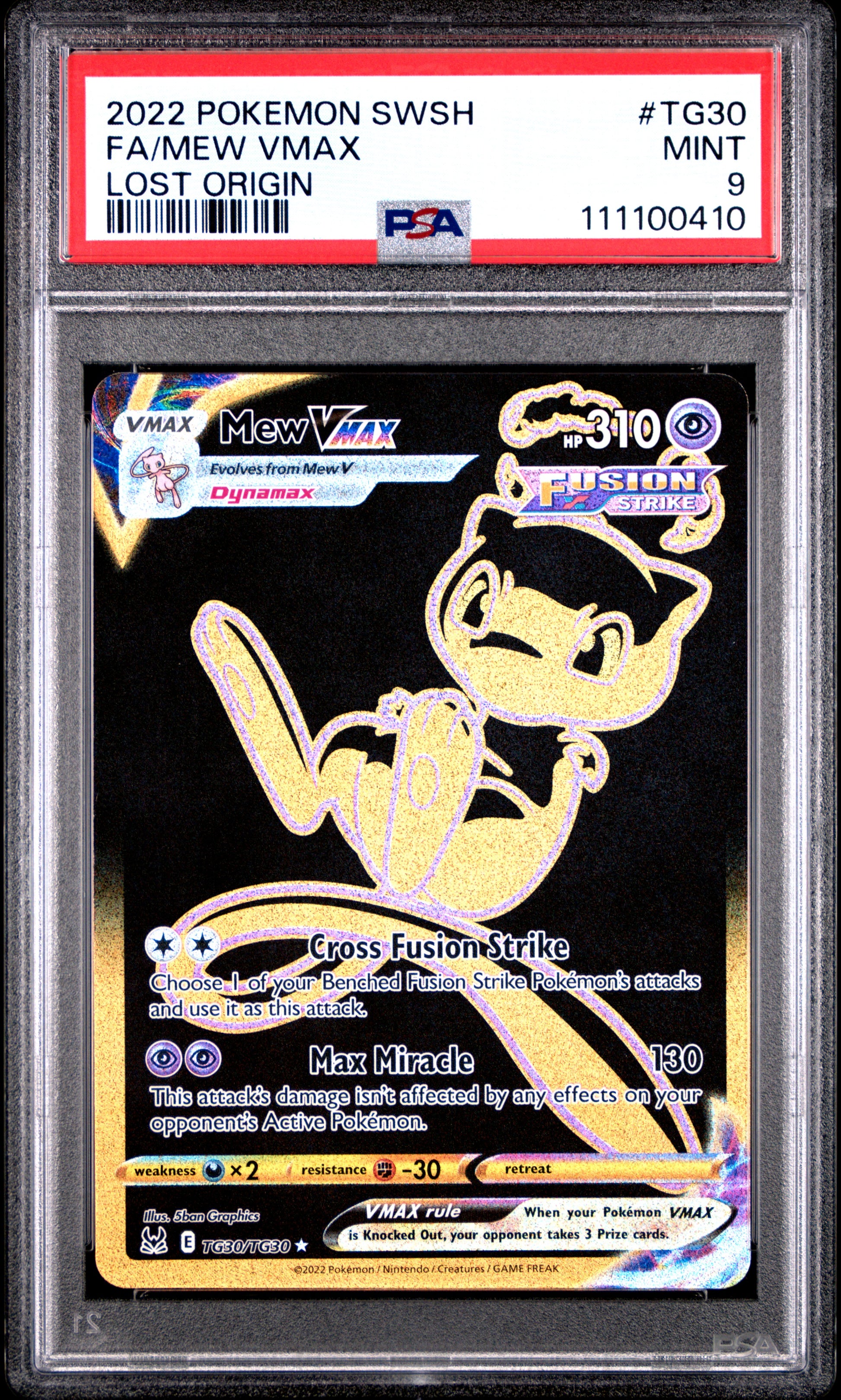 FA/MEW VMAX TG30/TG30 Common POKEMON SWORD & SHIELD LOST ORIGIN LOST ORIGIN PSA9 MINT 9 PSA population 2121 <a href=https://www.psacard.com/cert/111100410/psa>https://www.psacard.com/cert/111100410/psa</a>