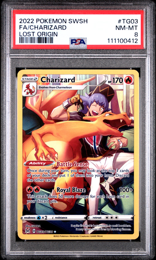 FA/CHARIZARD TG03/TG30 Common POKEMON SWORD & SHIELD LOST ORIGIN LOST ORIGIN PSA8 NM-MT 8 PSA population 1584 <a href=https://www.psacard.com/cert/111100412/psa>https://www.psacard.com/cert/111100412/psa</a>