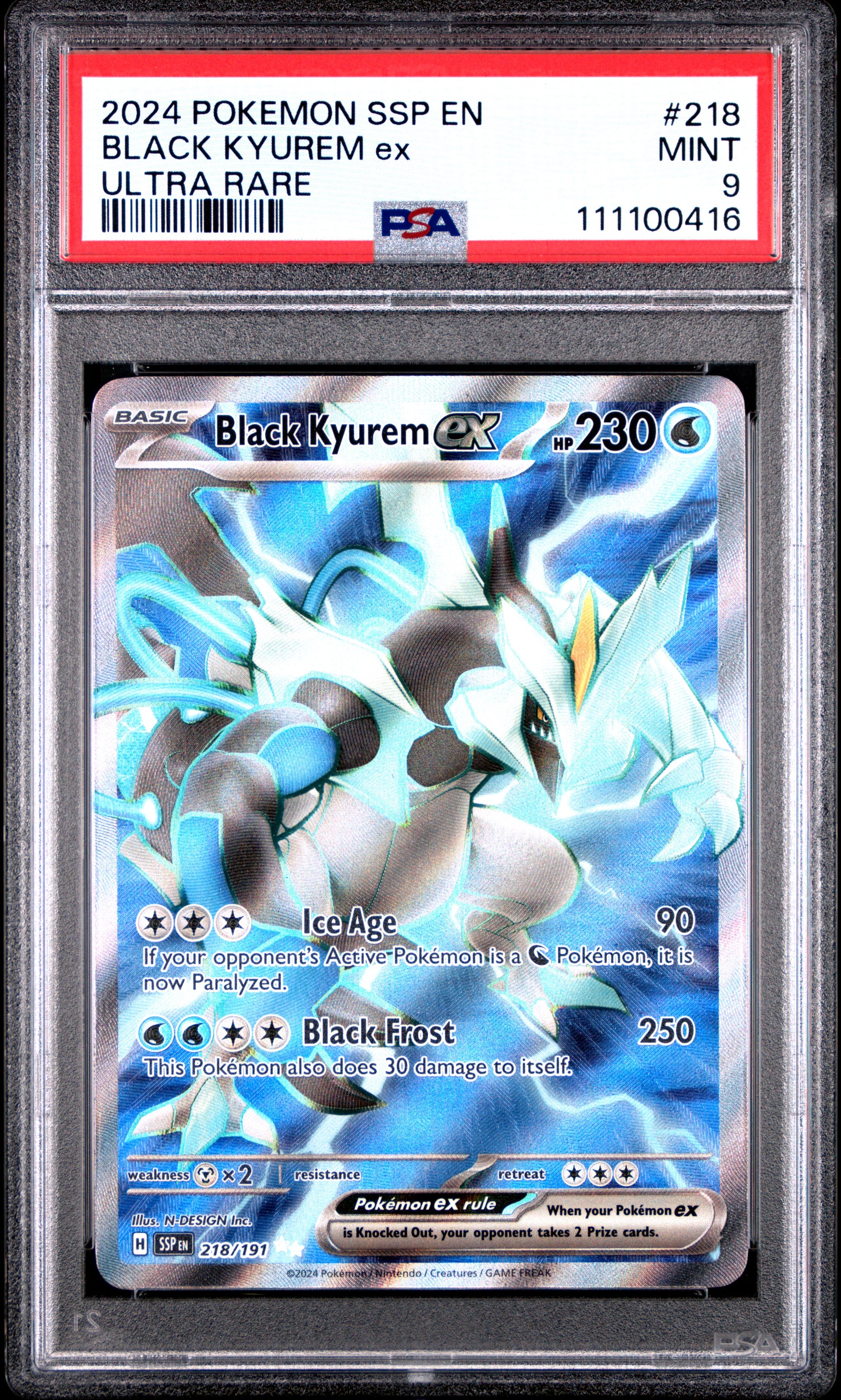 BLACK KYUREM EX 218/191 Common POKEMON SSP EN-SURGING SPARKS ULTRA RARE PSA9 MINT 9 PSA population 504 <a href=https://www.psacard.com/cert/111100416/psa>https://www.psacard.com/cert/111100416/psa</a>