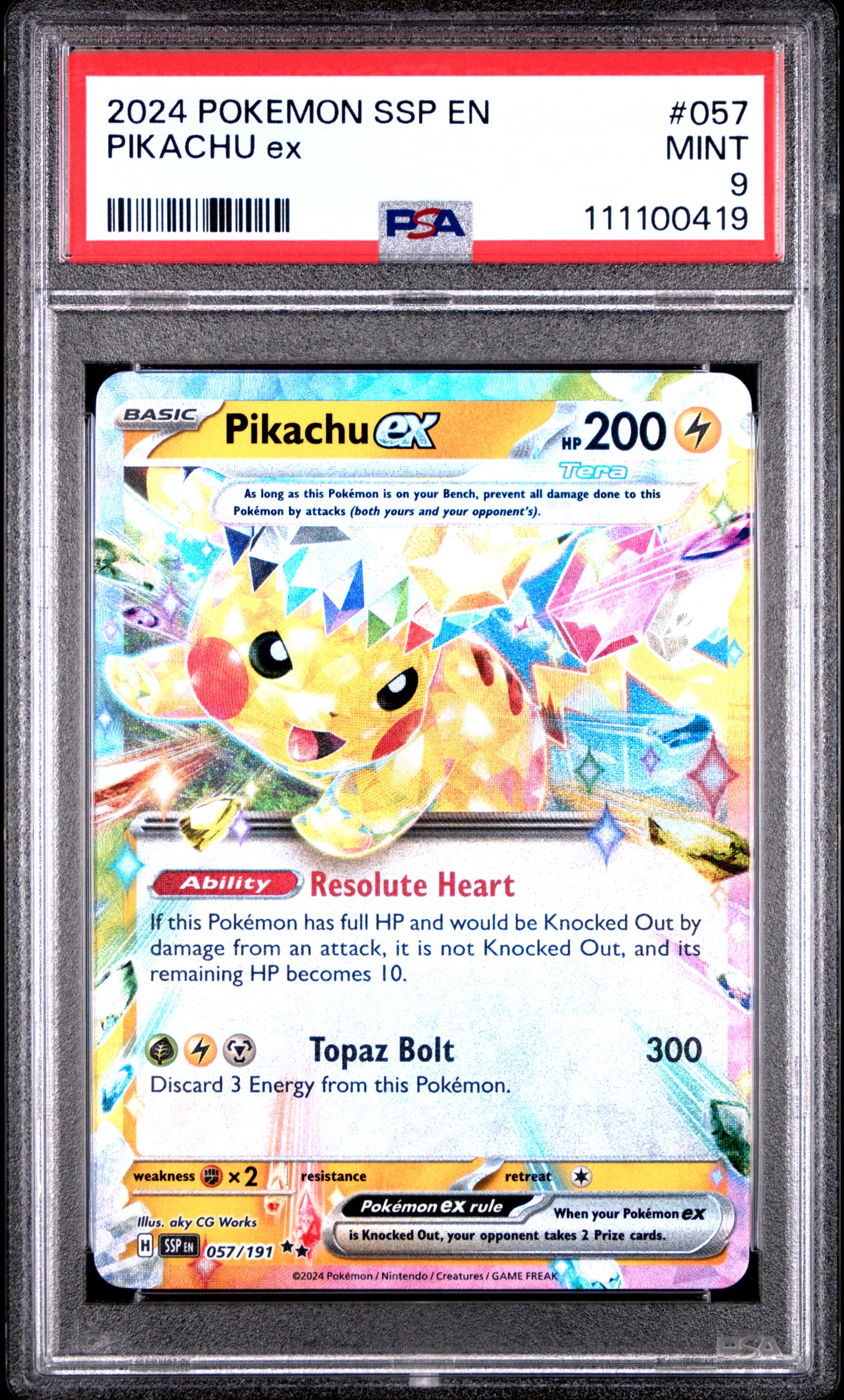 PIKACHU EX 57/191 Common POKEMON SSP EN-SURGING SPARKS PSA9 MINT 9 PSA population 4969 <a href=https://www.psacard.com/cert/111100419/psa>https://www.psacard.com/cert/111100419/psa</a>