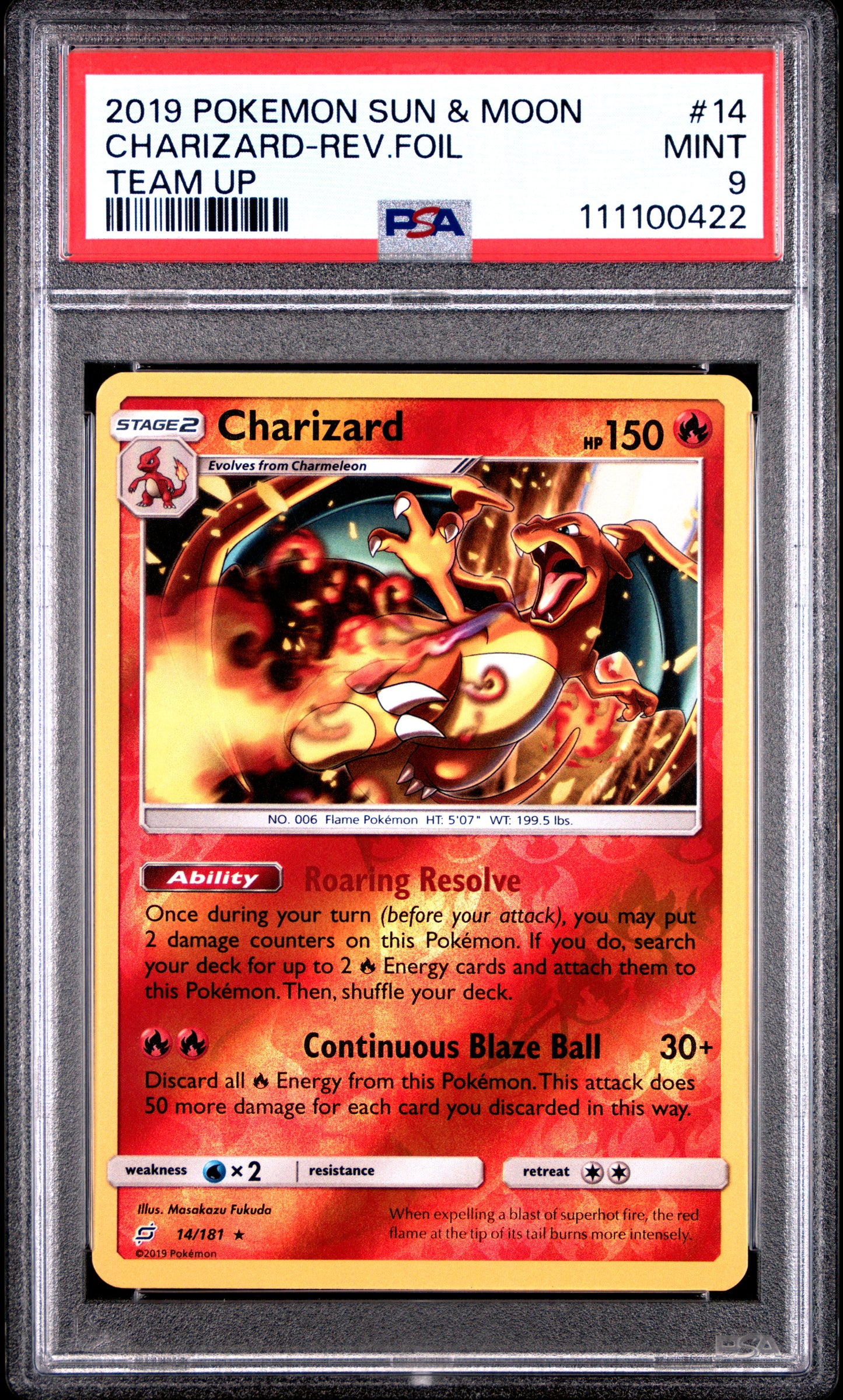 CHARIZARD-REV.FOIL 14/181 [Reverse Holo]  POKEMON SUN & MOON TEAM UP TEAM UP PSA9 MINT 9 PSA population 504 <a href=https://www.psacard.com/cert/111100422/psa>https://www.psacard.com/cert/111100422/psa</a>