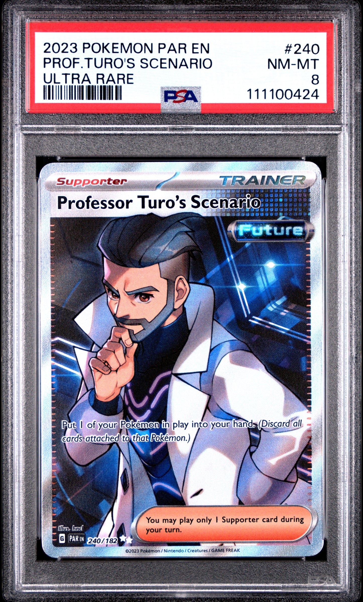 PROF.TURO'S SCENARIO 240/182 Common POKEMON PAR EN-PARADOX RIFT ULTRA RARE PSA8 NM-MT 8 PSA population 24 <a href=https://www.psacard.com/cert/111100424/psa>https://www.psacard.com/cert/111100424/psa</a>