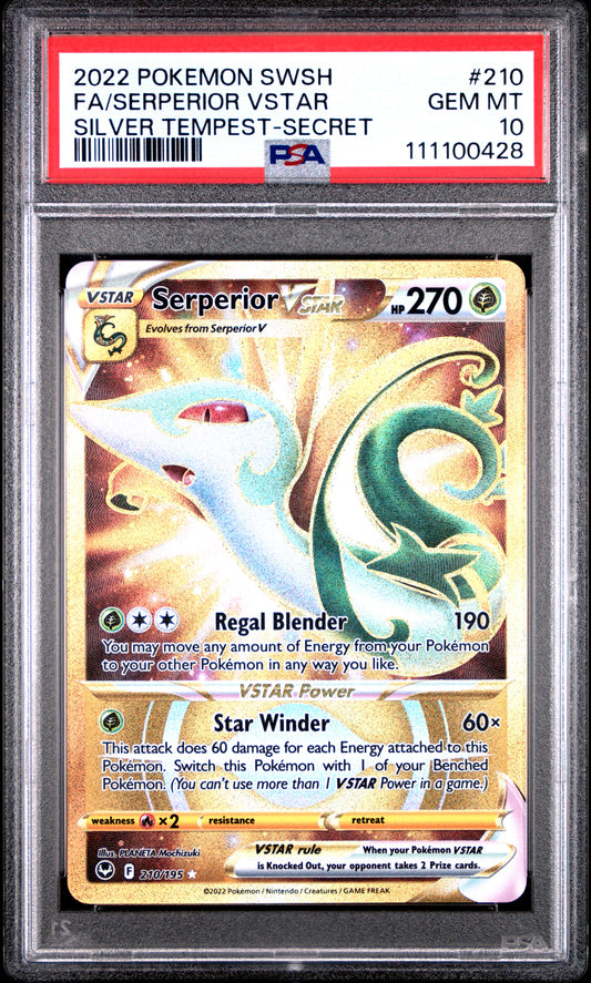 FA/SERPERIOR VSTAR 210/195 Common POKEMON SWORD & SHIELD SILVER TEMPEST SILVER TEMPEST-SECRET PSA10 GEM MT 10 PSA population 478 <a href=https://www.psacard.com/cert/111100428/psa>https://www.psacard.com/cert/111100428/psa</a>