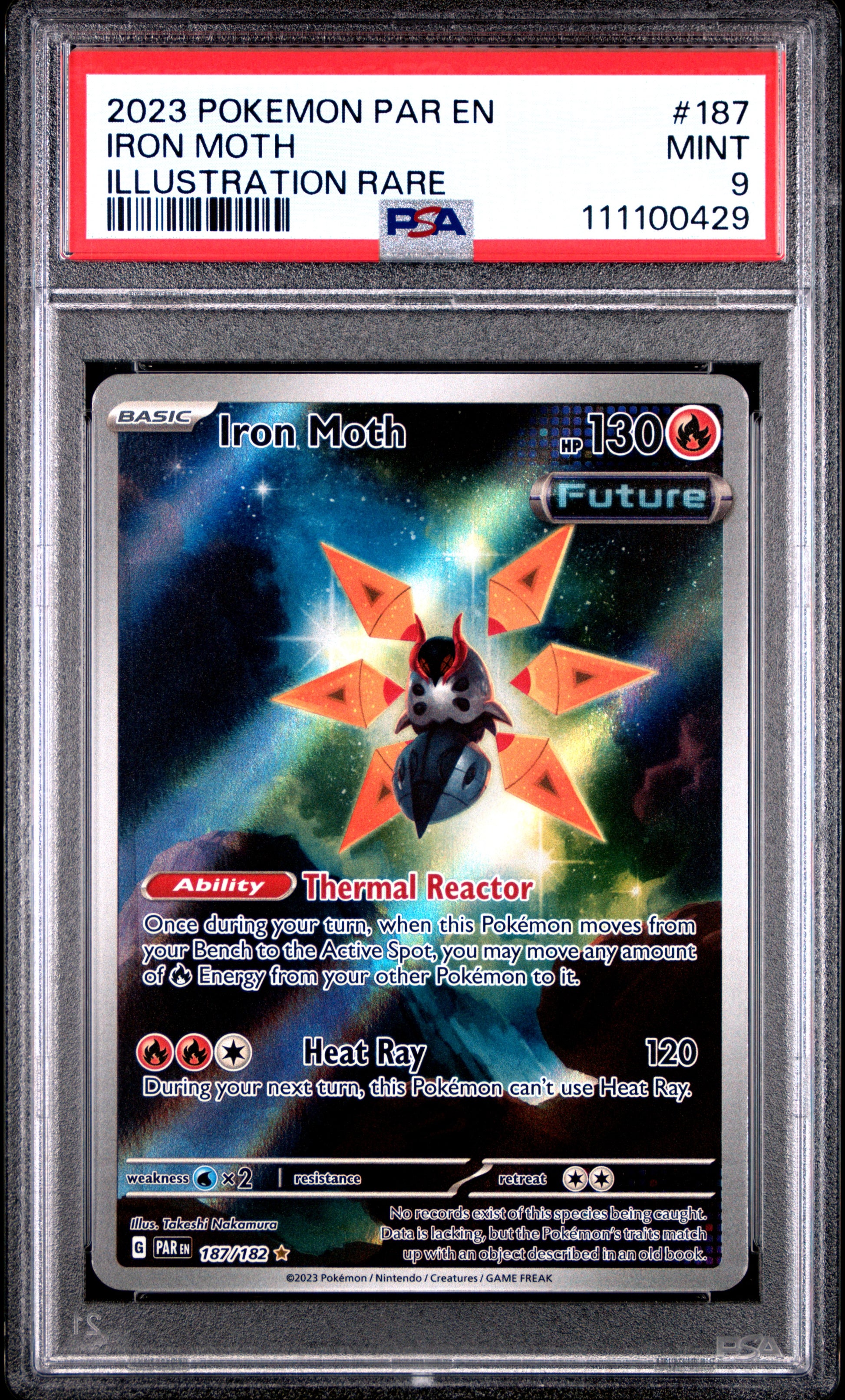 IRON MOTH 187/182 Common POKEMON PAR EN-PARADOX RIFT ILLUSTRATION RARE PSA9 MINT 9 PSA population 243 <a href=https://www.psacard.com/cert/111100429/psa>https://www.psacard.com/cert/111100429/psa</a>