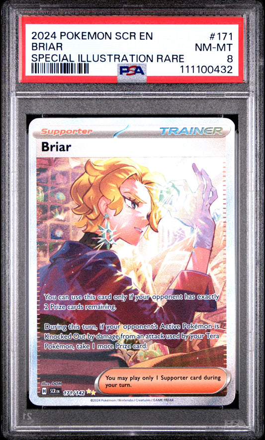 BRIAR 171/142 Common POKEMON SCR EN-STELLAR CROWN SPECIAL ILLUSTRATION RARE PSA8 NM-MT 8 PSA population 218 <a href=https://www.psacard.com/cert/111100432/psa>https://www.psacard.com/cert/111100432/psa</a>