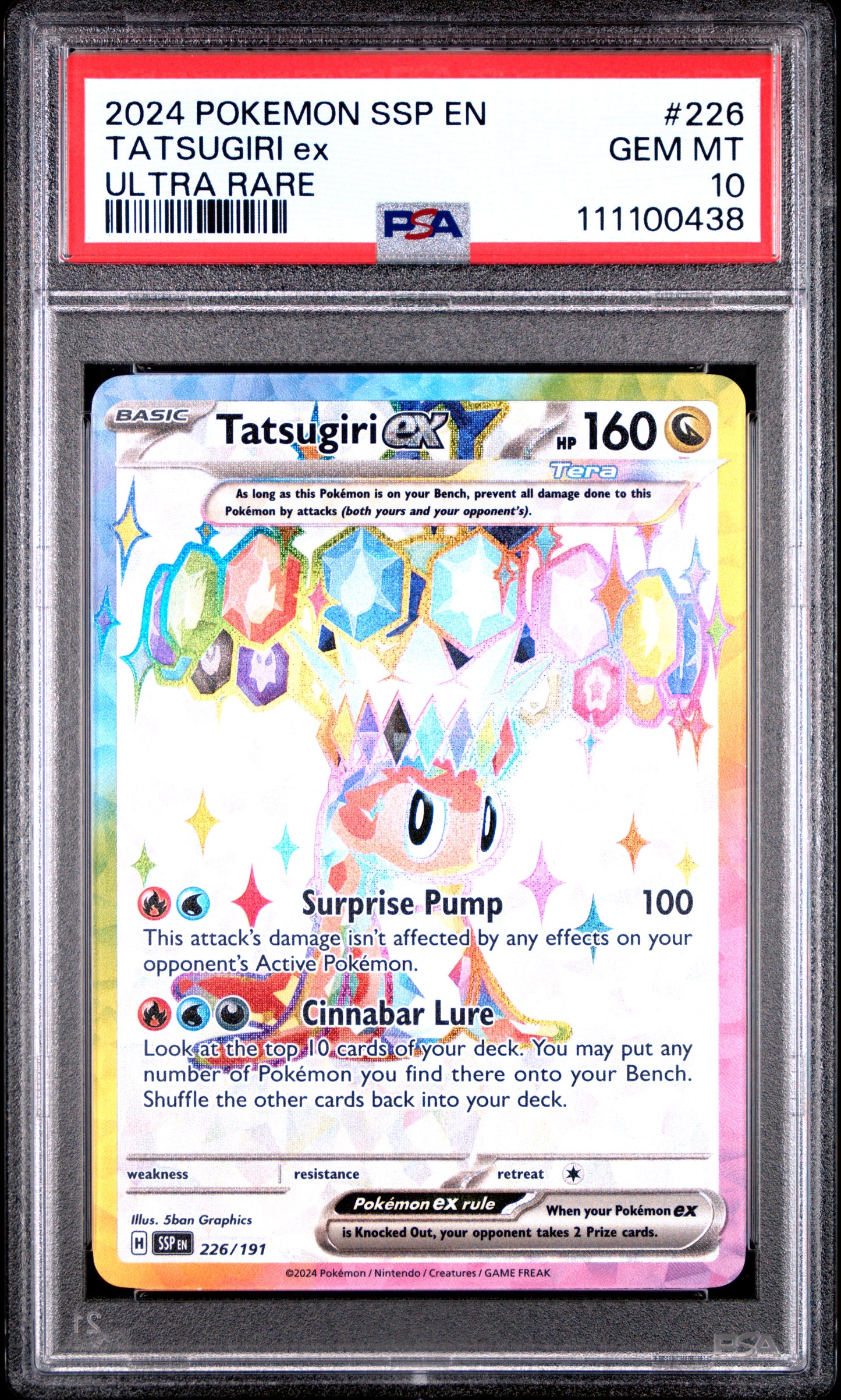 TATSUGIRI EX 226/191 Common POKEMON SSP EN-SURGING SPARKS ULTRA RARE PSA10 GEM MT 10 PSA population 305 <a href=https://www.psacard.com/cert/111100438/psa>https://www.psacard.com/cert/111100438/psa</a>