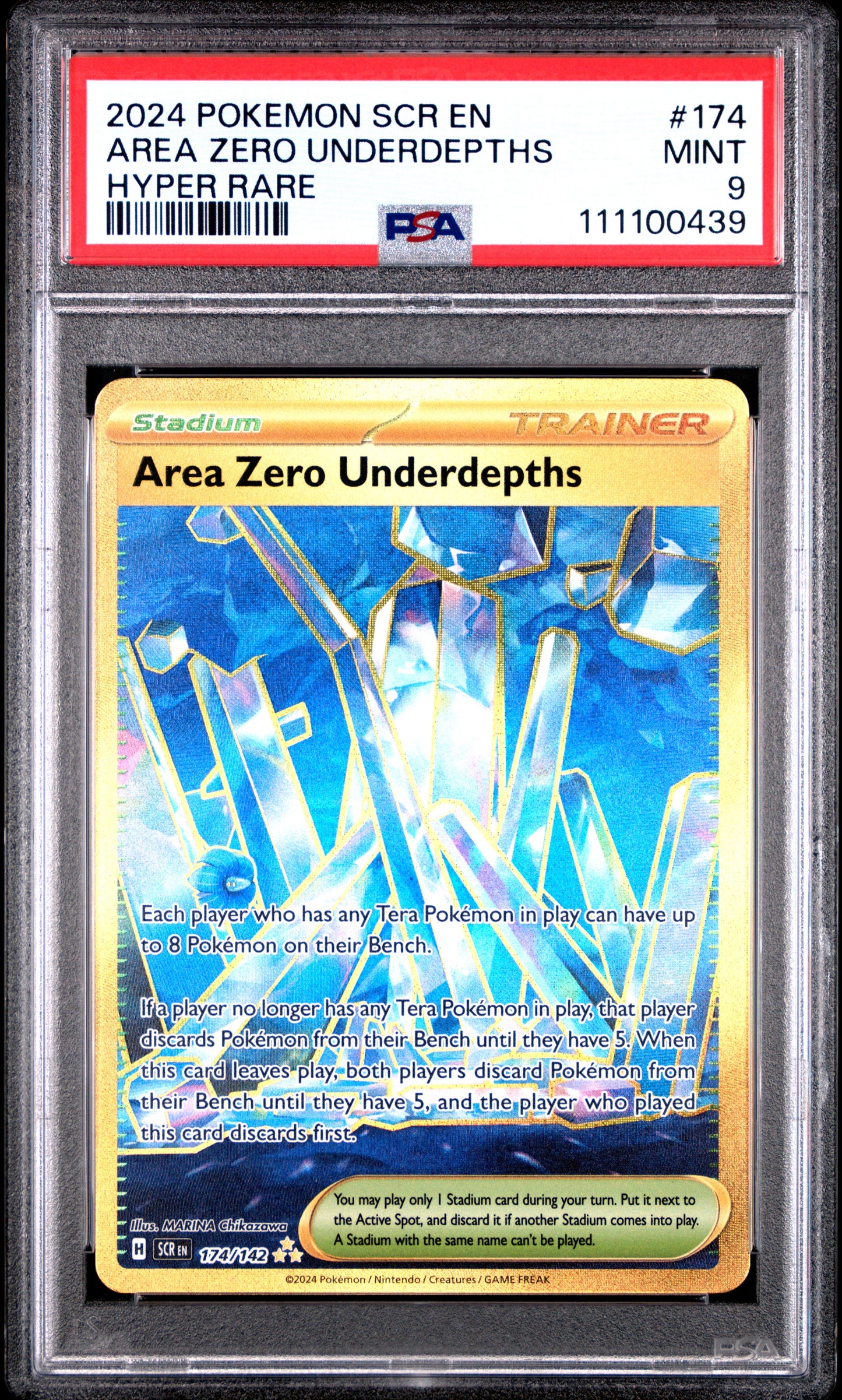 AREA ZERO UNDERDEPTHS 174/142 Common POKEMON SCR EN-STELLAR CROWN HYPER RARE PSA9 MINT 9 PSA population 263 <a href=https://www.psacard.com/cert/111100439/psa>https://www.psacard.com/cert/111100439/psa</a>
