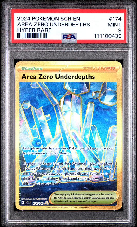 AREA ZERO UNDERDEPTHS 174/142 Common POKEMON SCR EN-STELLAR CROWN HYPER RARE PSA9 MINT 9 PSA population 263 <a href=https://www.psacard.com/cert/111100439/psa>https://www.psacard.com/cert/111100439/psa</a>
