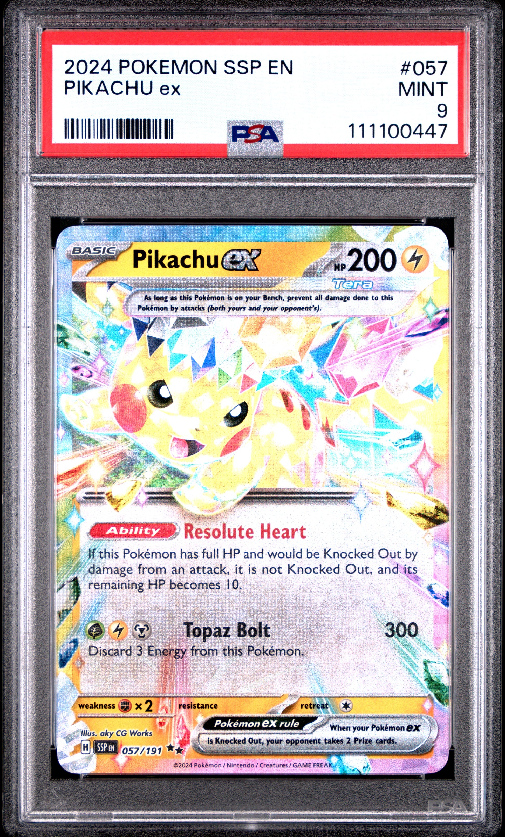 PIKACHU EX 57/191 Common POKEMON SSP EN-SURGING SPARKS PSA9 MINT 9 PSA population 4969 <a href=https://www.psacard.com/cert/111100447/psa>https://www.psacard.com/cert/111100447/psa</a>