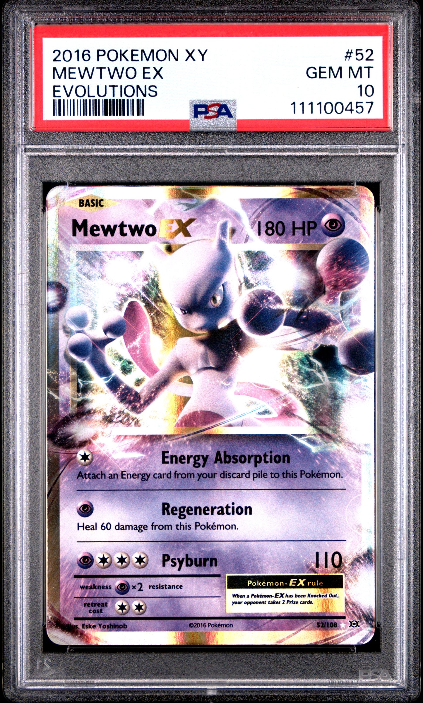 MEWTWO EX 52/108 Common POKEMON XY EVOLUTIONS EVOLUTIONS PSA10 GEM MT 10 PSA population 2615 <a href=https://www.psacard.com/cert/111100457/psa>https://www.psacard.com/cert/111100457/psa</a>