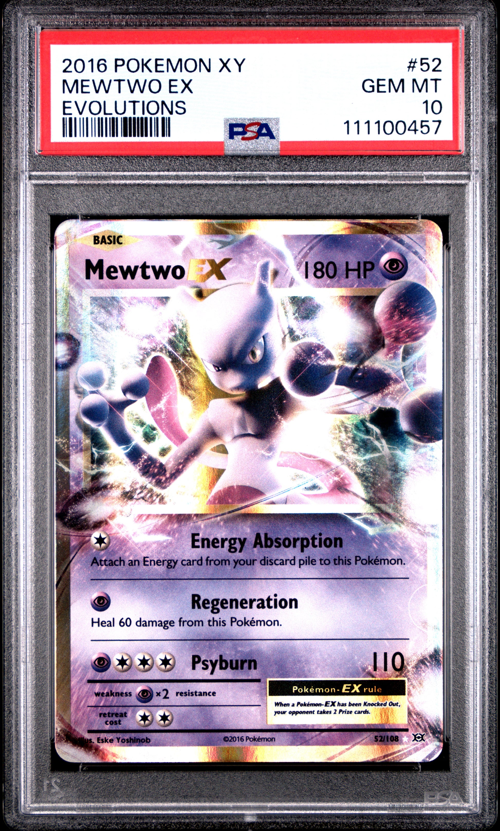 MEWTWO EX 52/108 Common POKEMON XY EVOLUTIONS EVOLUTIONS PSA10 GEM MT 10 PSA population 2615 <a href=https://www.psacard.com/cert/111100457/psa>https://www.psacard.com/cert/111100457/psa</a>