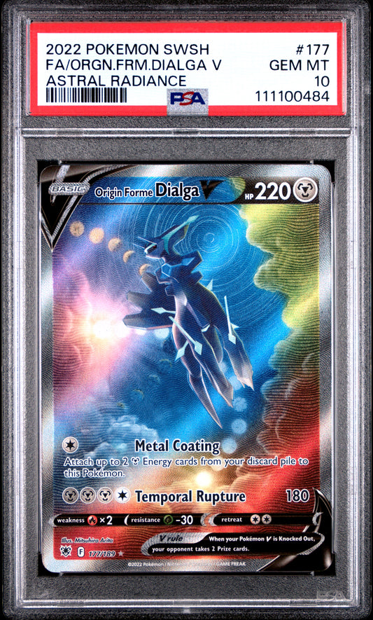 FA/ORGN.FRM.DIALGA V 177/189 Common POKEMON SWORD & SHIELD ASTRAL RADIANCE ASTRAL RADIANCE PSA10 GEM MT 10 PSA population 4423 <a href=https://www.psacard.com/cert/111100484/psa>https://www.psacard.com/cert/111100484/psa</a>