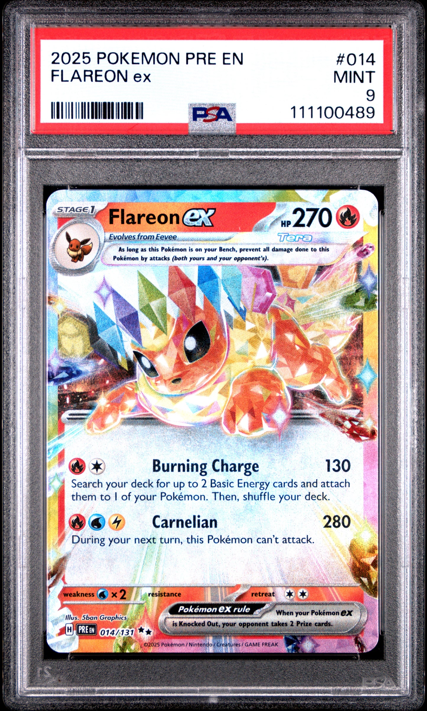 FLAREON EX 14/131 Common POKEMON PRE EN-PRISMATIC EVOLUTIONS PSA9 MINT 9 PSA population 691 <a href=https://www.psacard.com/cert/111100489/psa>https://www.psacard.com/cert/111100489/psa</a>