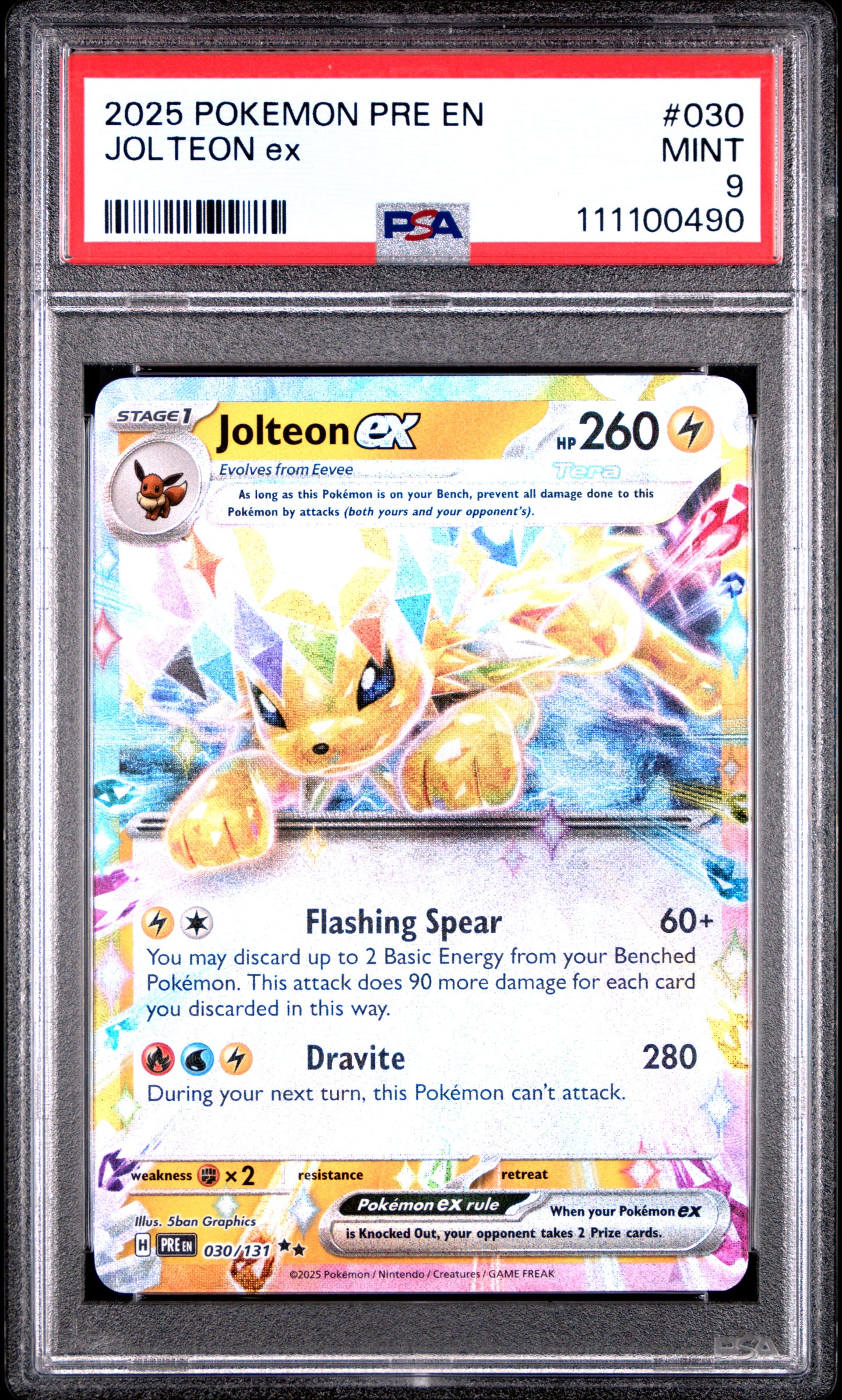 JOLTEON EX 30/131 Common POKEMON PRE EN-PRISMATIC EVOLUTIONS PSA9 MINT 9 PSA population 640 <a href=https://www.psacard.com/cert/111100490/psa>https://www.psacard.com/cert/111100490/psa</a>